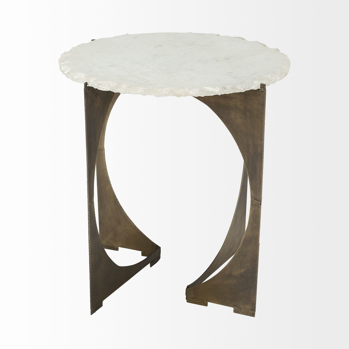 Reinhold II 21L x 21W x 21H Round Live-Edge Marble Top and Gold Metal Base Side/End Table-End and Side Tables-DECOROLALA