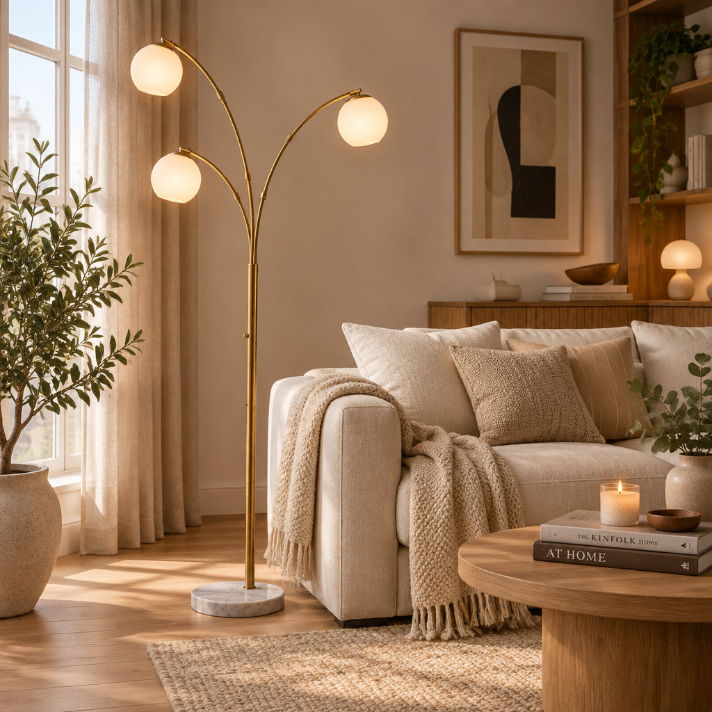 Remi Arc Lamp - Marble Base Brass-Lighting-DECOROLALA