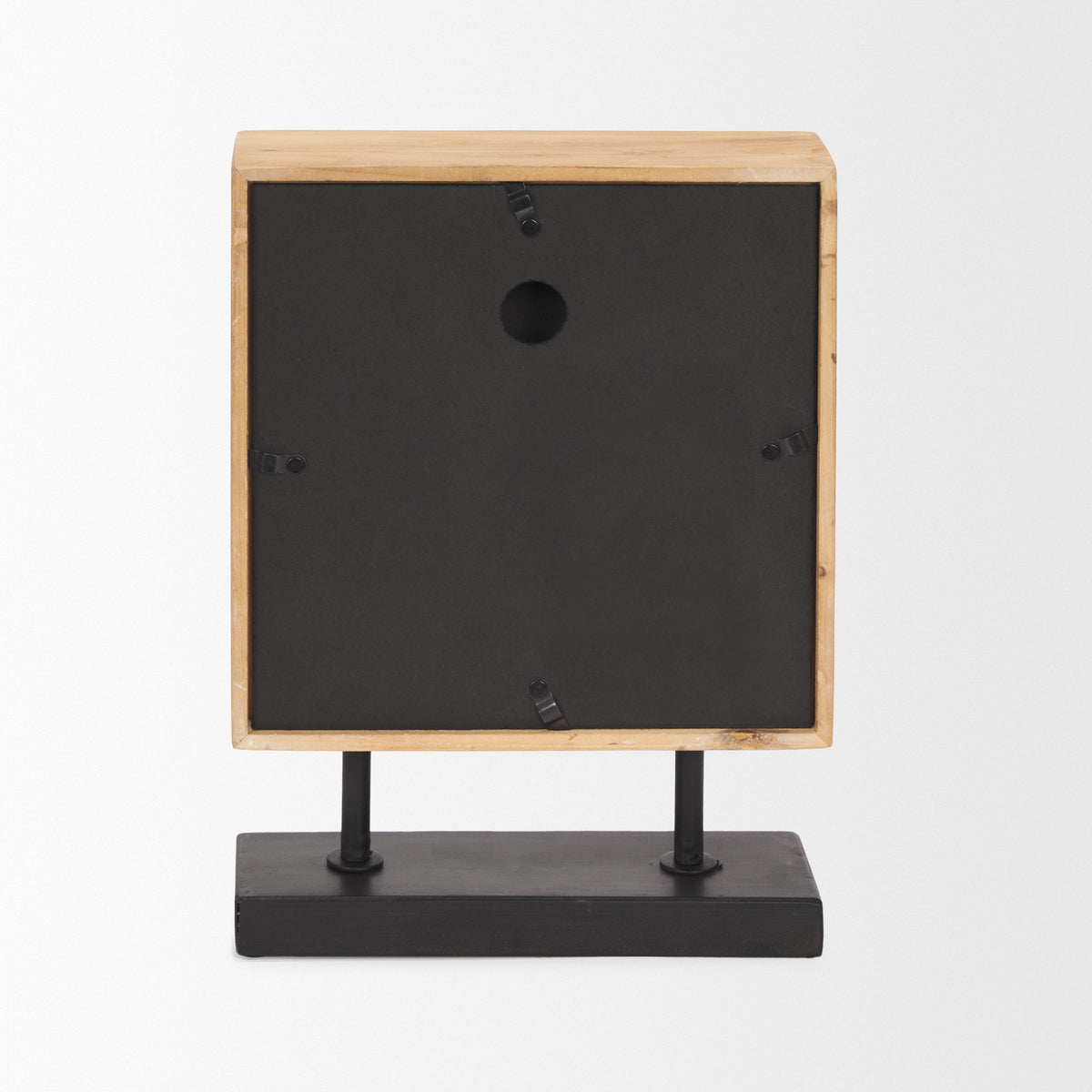 Renaya Light Brown Wood w/ Matte Black Metal Base Table Clock-Table Clocks-DECOROLALA