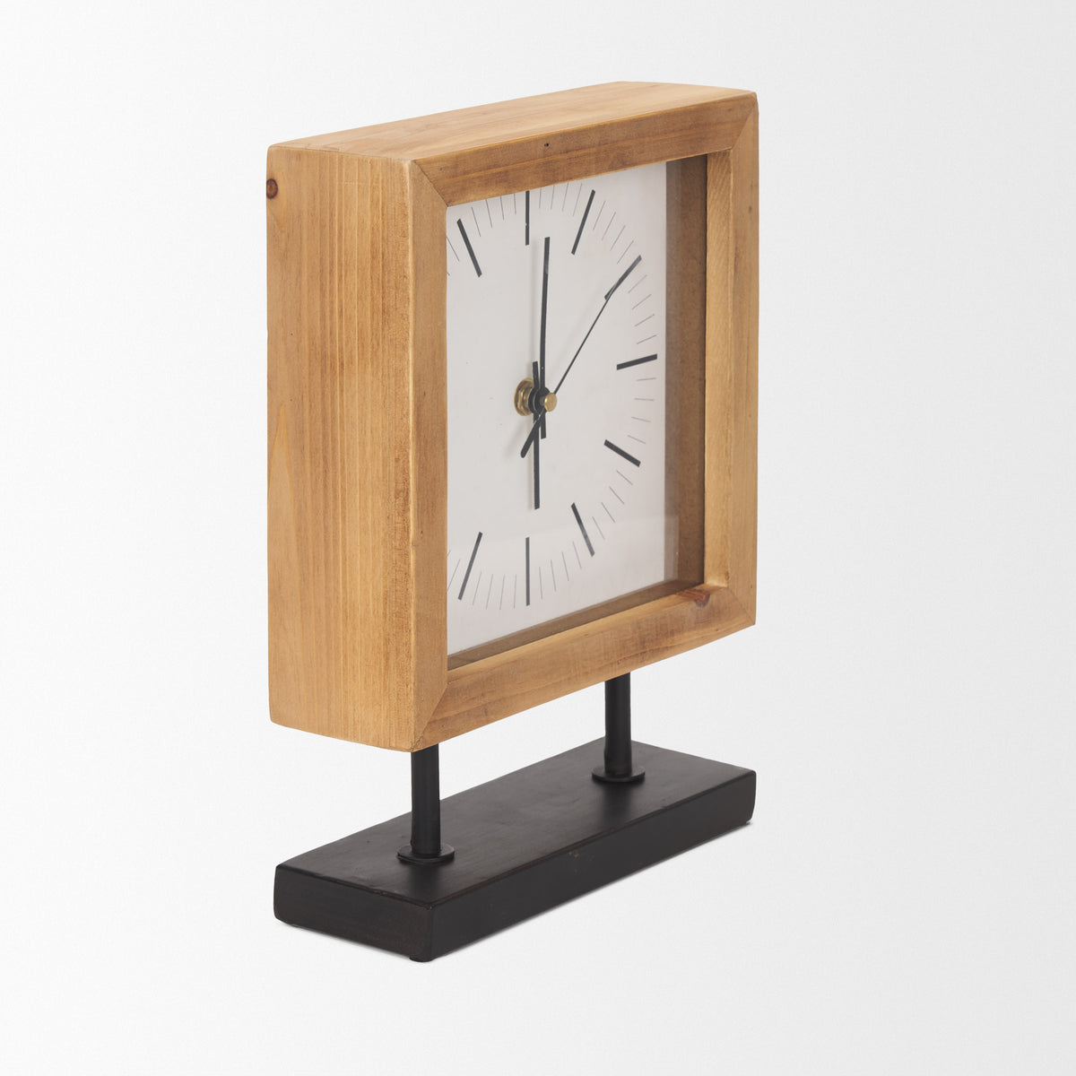 Renaya Light Brown Wood w/ Matte Black Metal Base Table Clock-Table Clocks-DECOROLALA