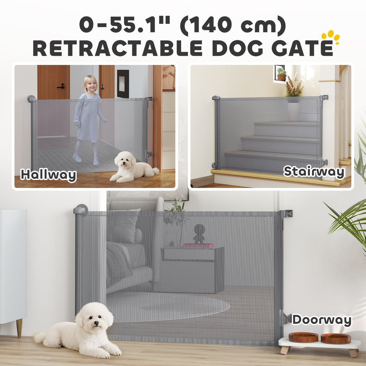 Retractable Dog Gate - Grey 36.6" Tall Extends to 55" Wide-Dogs-DECOROLALA