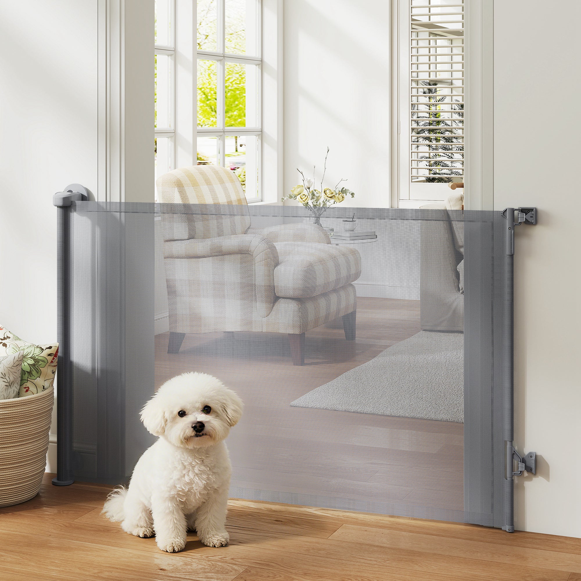 Retractable Dog Gate - Grey 36.6" Tall Extends to 55" Wide-Dogs-DECOROLALA