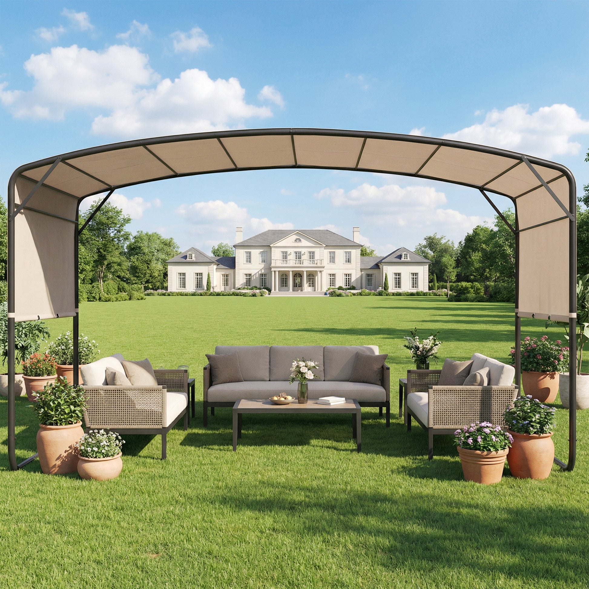 Retractable Pergola 10' x 13' - Khaki-DECOROLALA