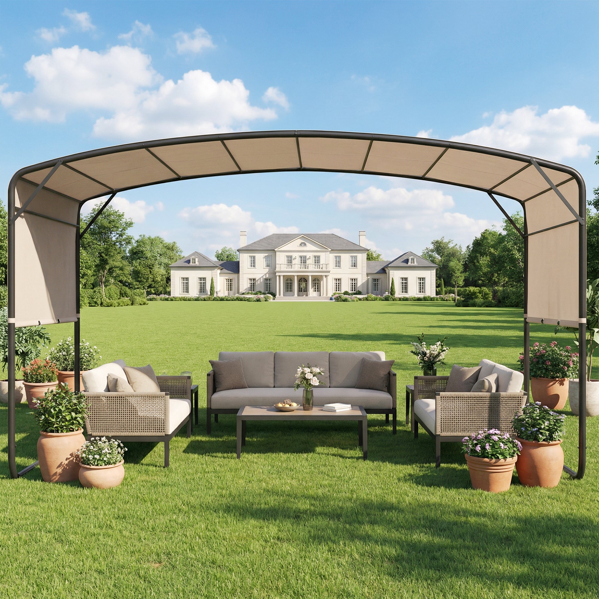 Retractable Pergola 10' x 13' - Khaki-DECOROLALA