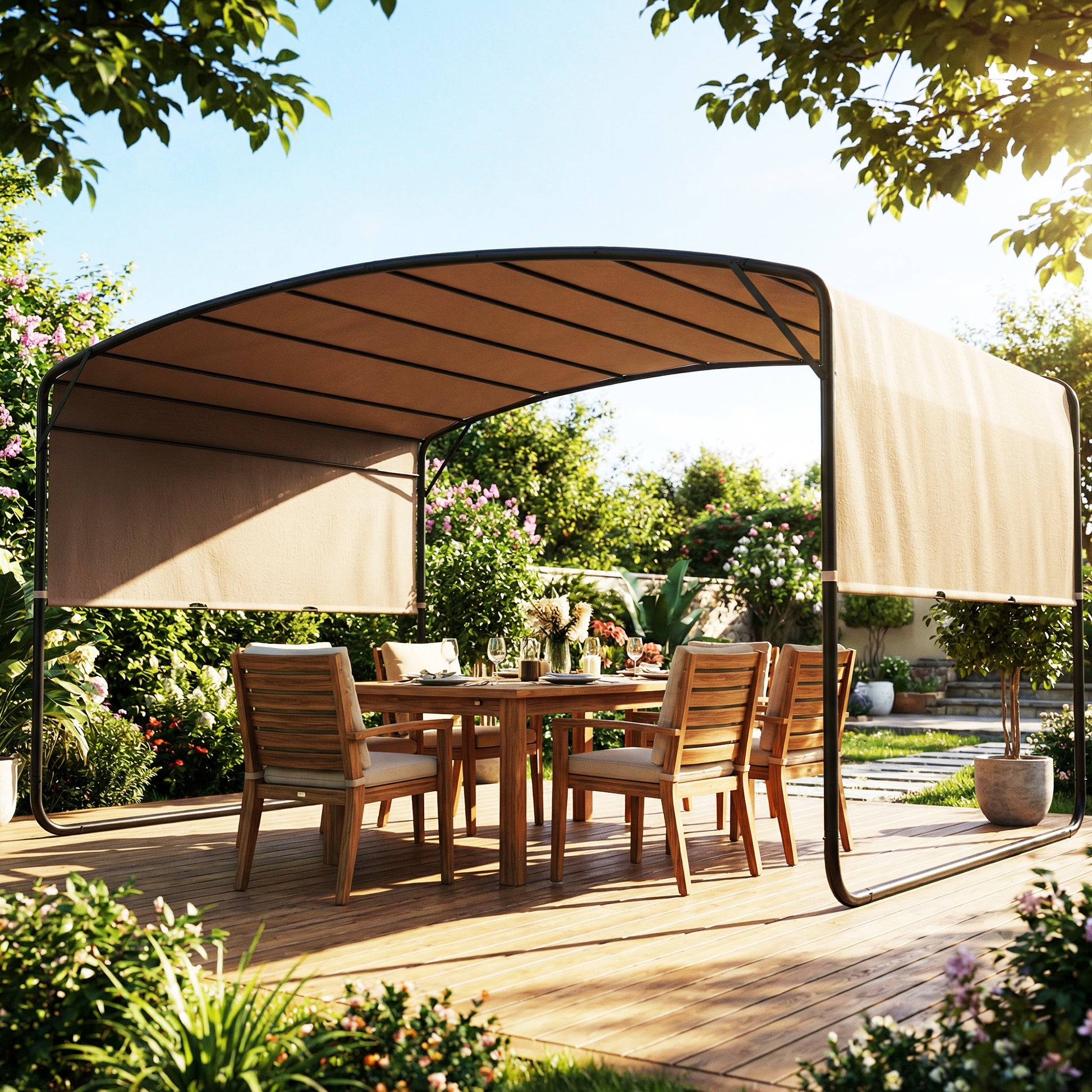 Retractable Pergola 10' x 13' - Khaki-DECOROLALA