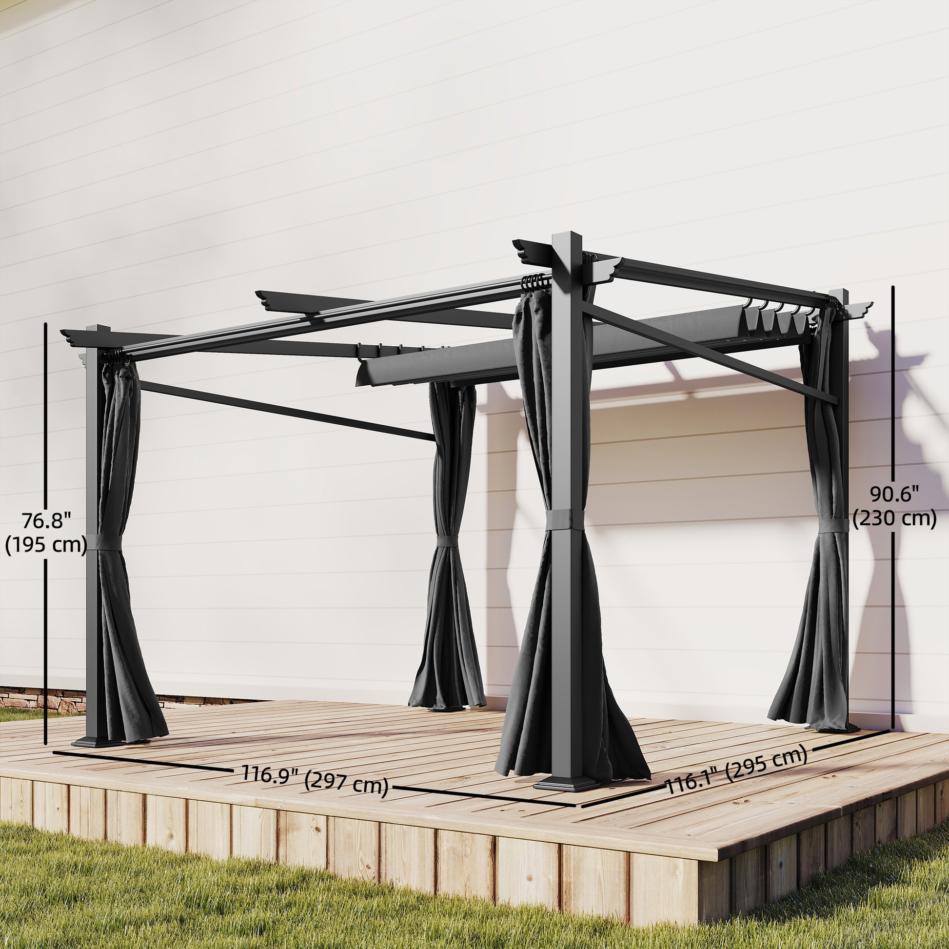 Retractable Pergola 9.7' x 9.7' Black-DECOROLALA