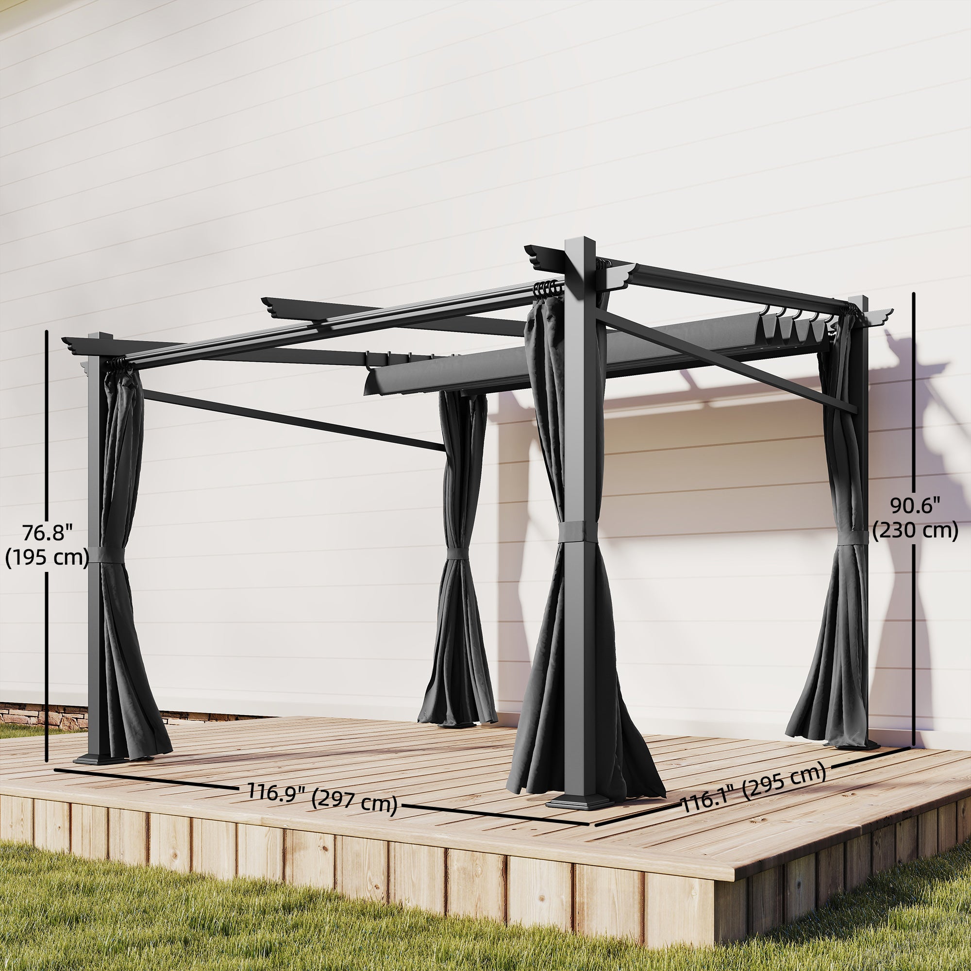 Retractable Pergola 9.7' x 9.7' Black-DECOROLALA