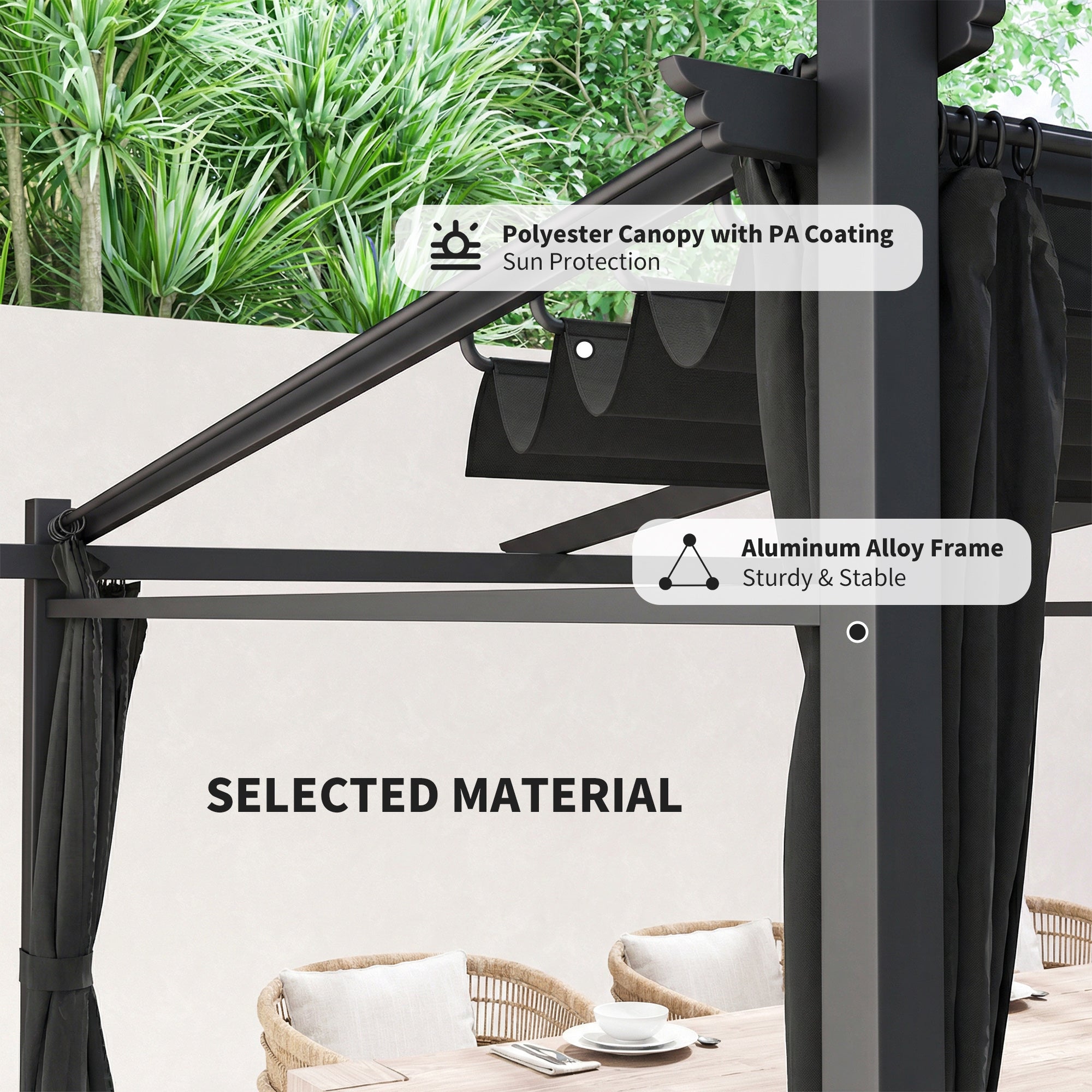 Retractable Pergola 9.7' x 9.7' Black-DECOROLALA