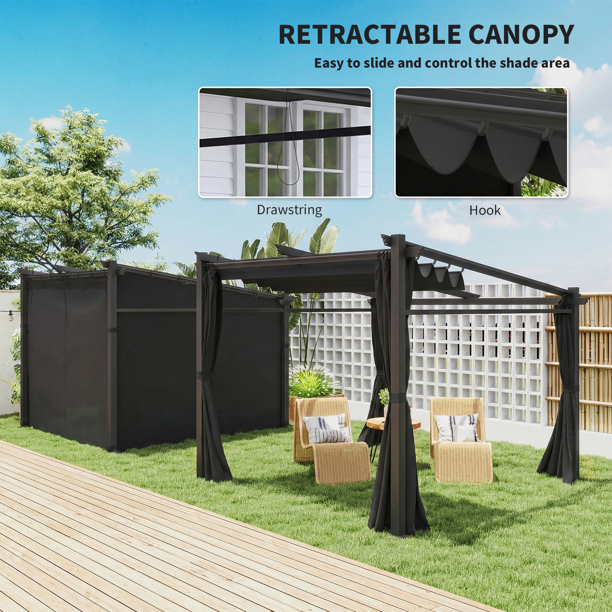 Retractable Pergola 9.7' x 9.7' Black-DECOROLALA