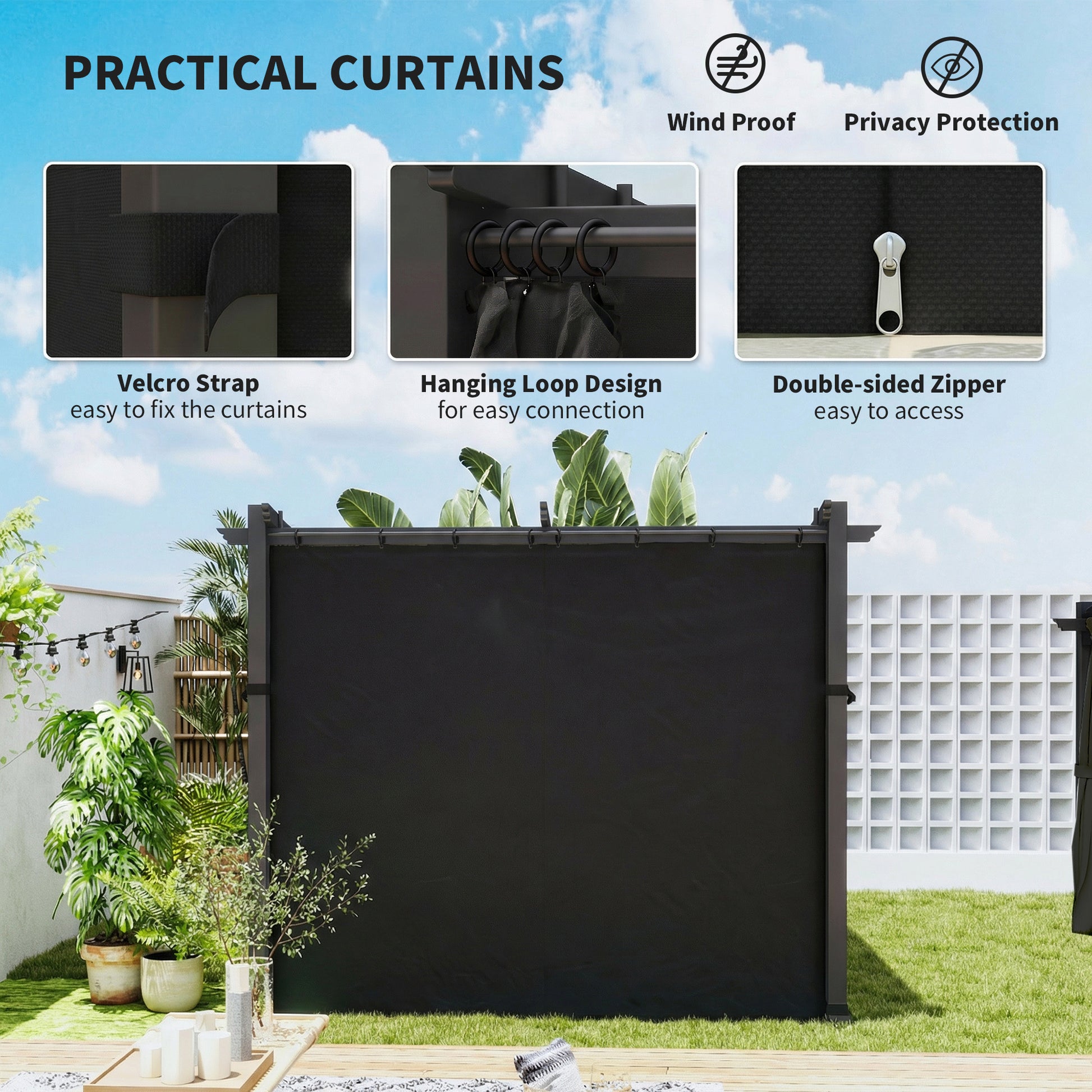 Retractable Pergola 9.7' x 9.7' Black-DECOROLALA