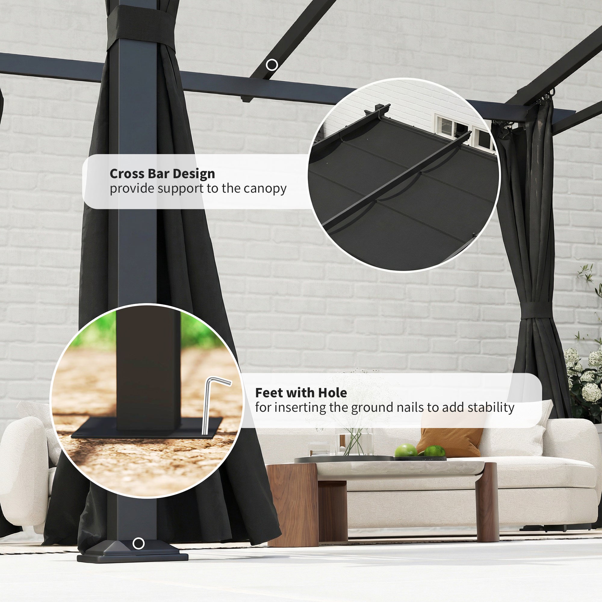 Retractable Pergola 9.7' x 9.7' Black-DECOROLALA