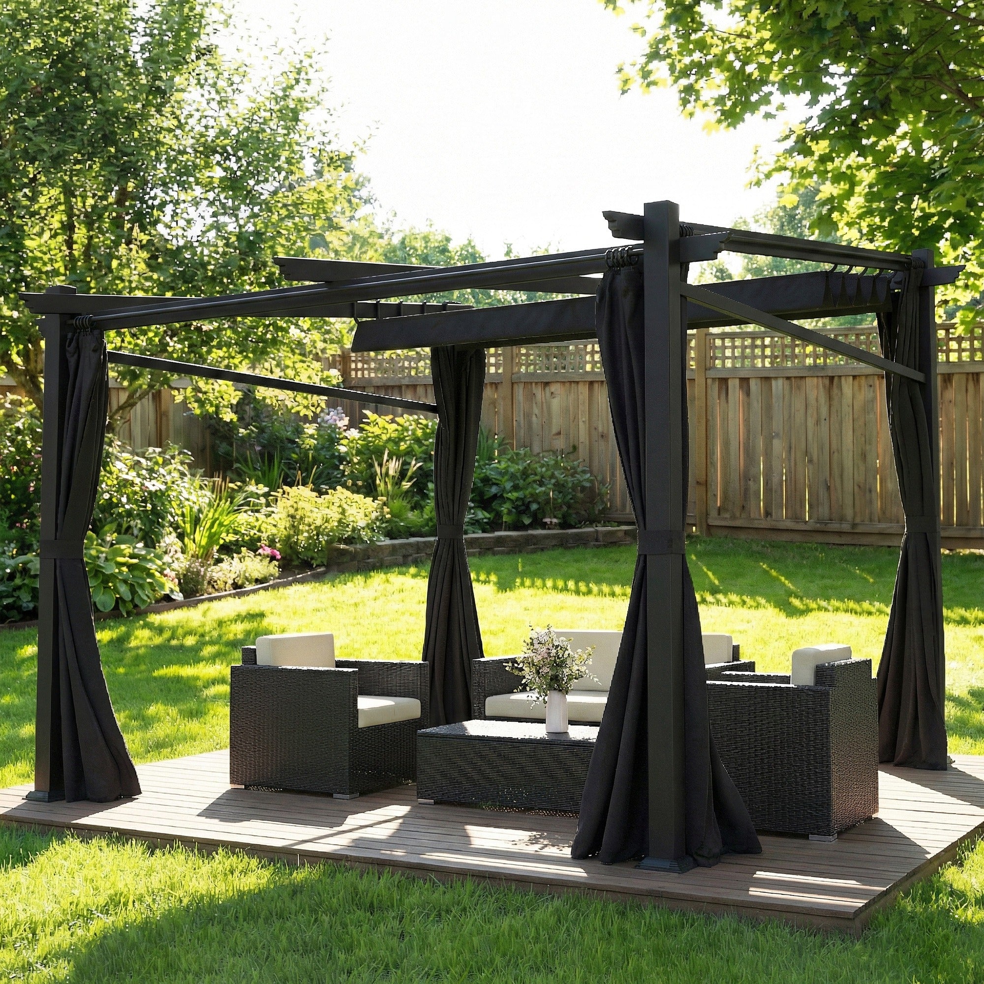 Retractable Pergola 9.7' x 9.7' Black-DECOROLALA