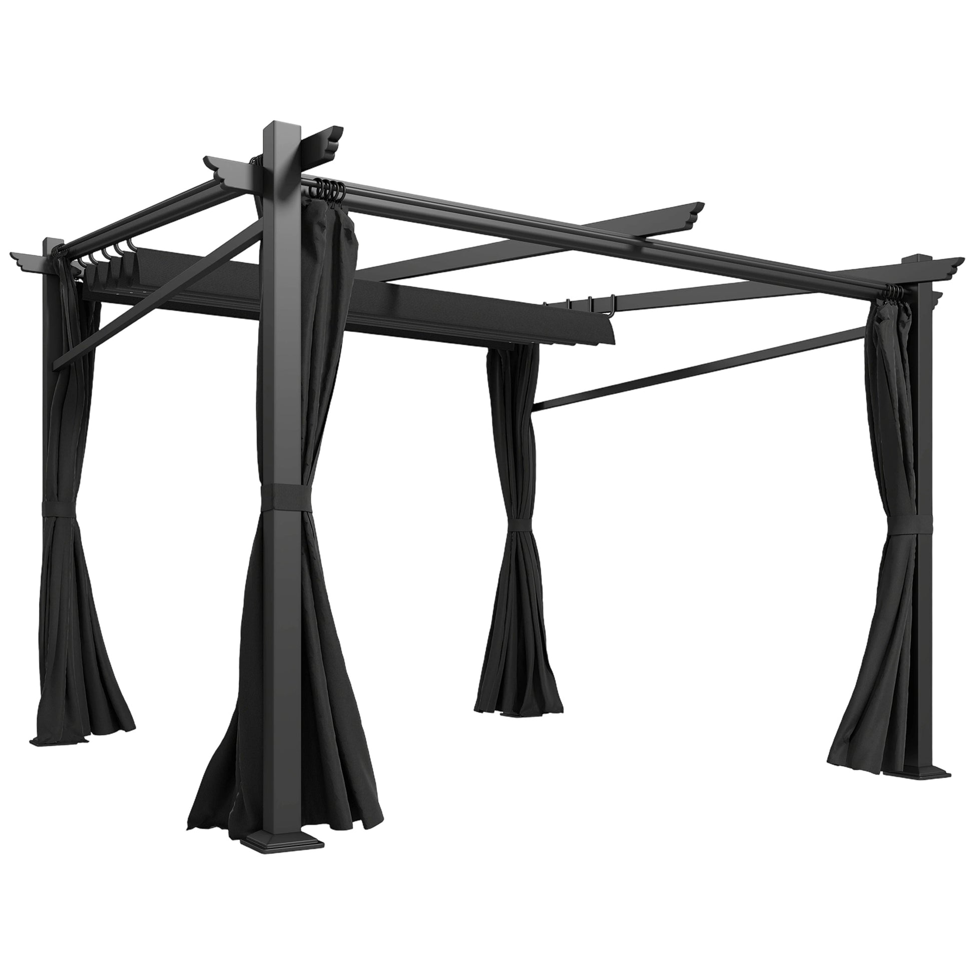 Retractable Pergola 9.7' x 9.7' Black-DECOROLALA