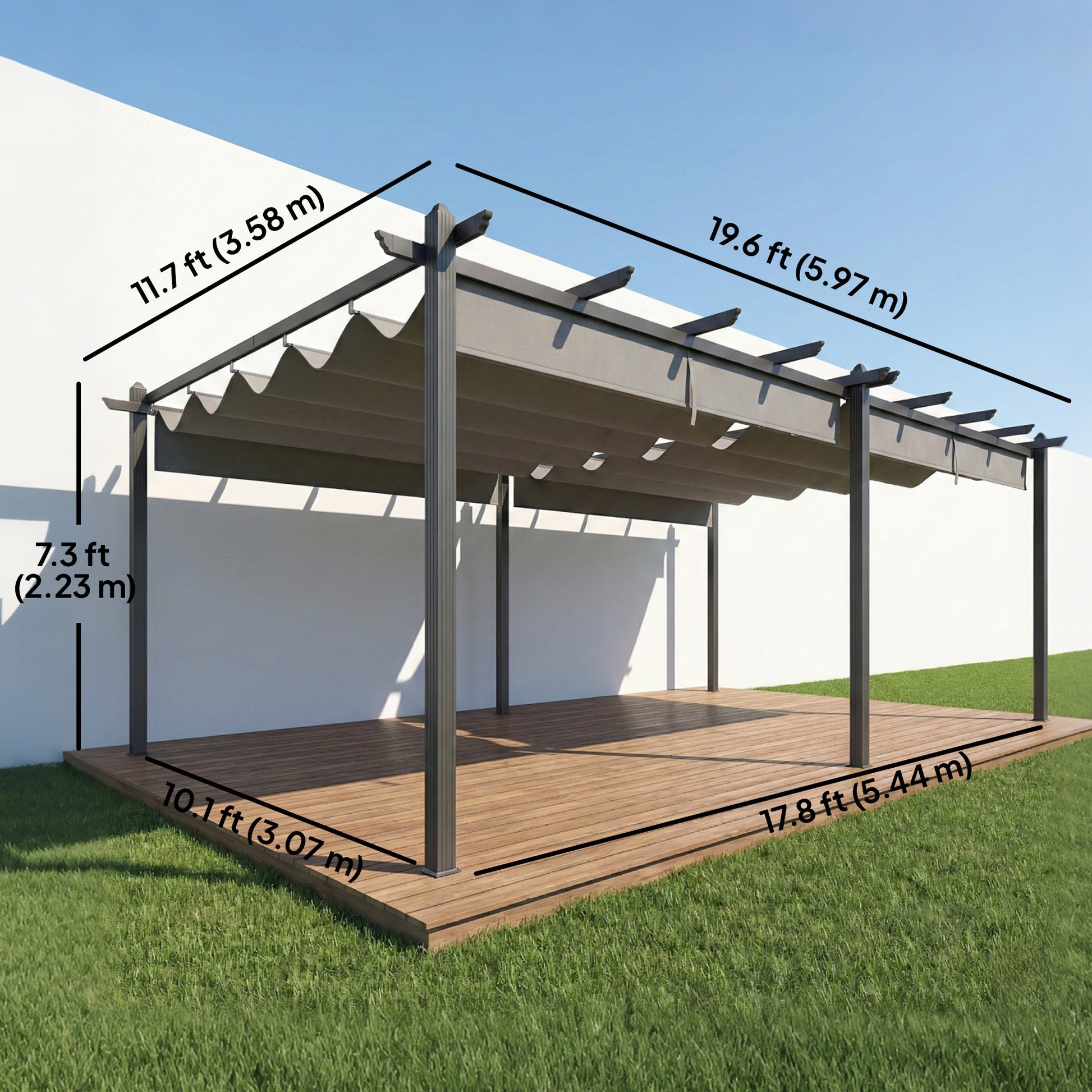 Retractable Pergola Canopy - 11.7' x 19.6' Aluminum Light Gray-DECOROLALA
