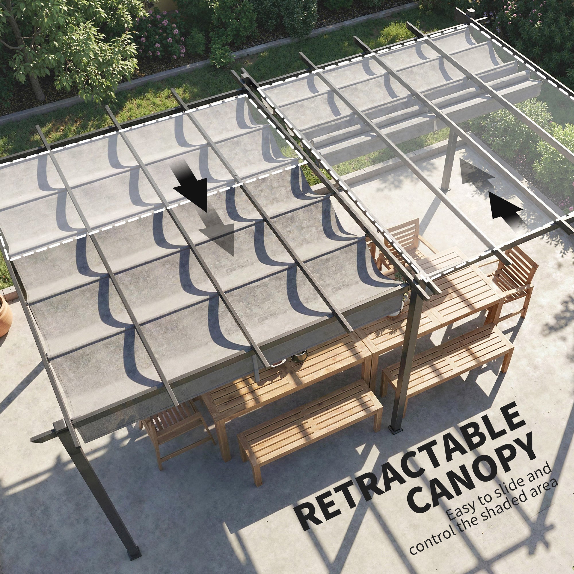Retractable Pergola Canopy - 11.7' x 19.6' Aluminum Light Gray-DECOROLALA