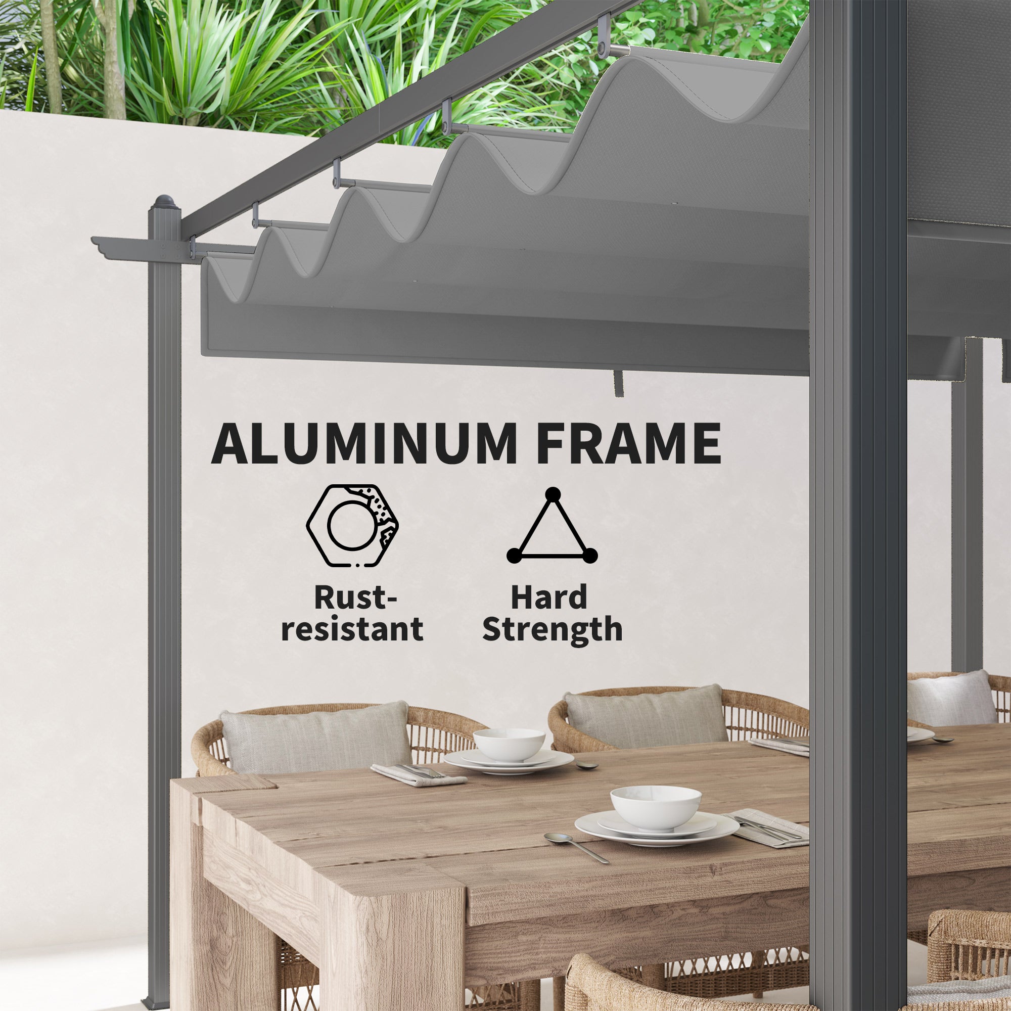 Retractable Pergola Canopy - 11.7' x 19.6' Aluminum Light Gray-DECOROLALA