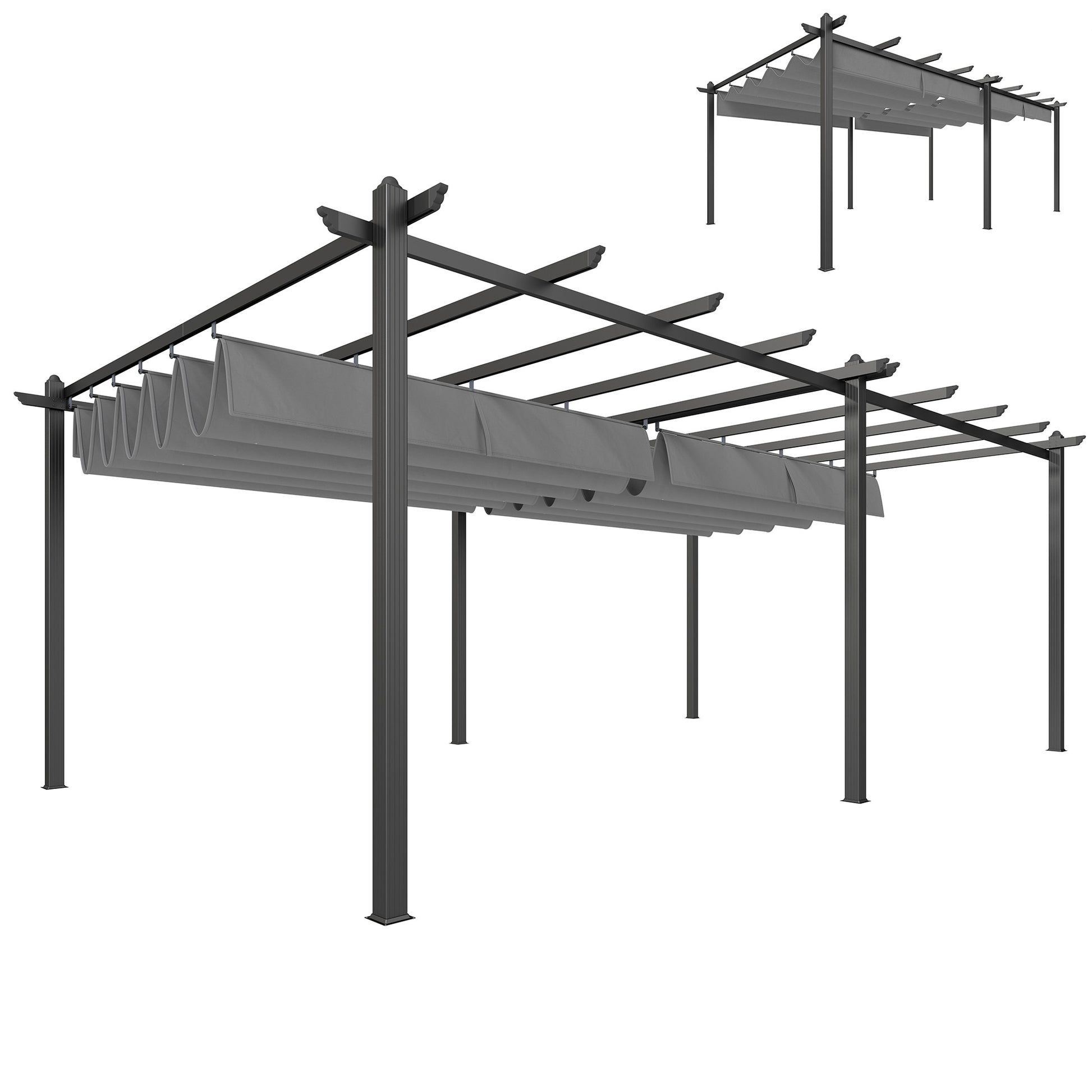 Retractable Pergola Canopy - 11.7' x 19.6' Aluminum Light Gray-DECOROLALA