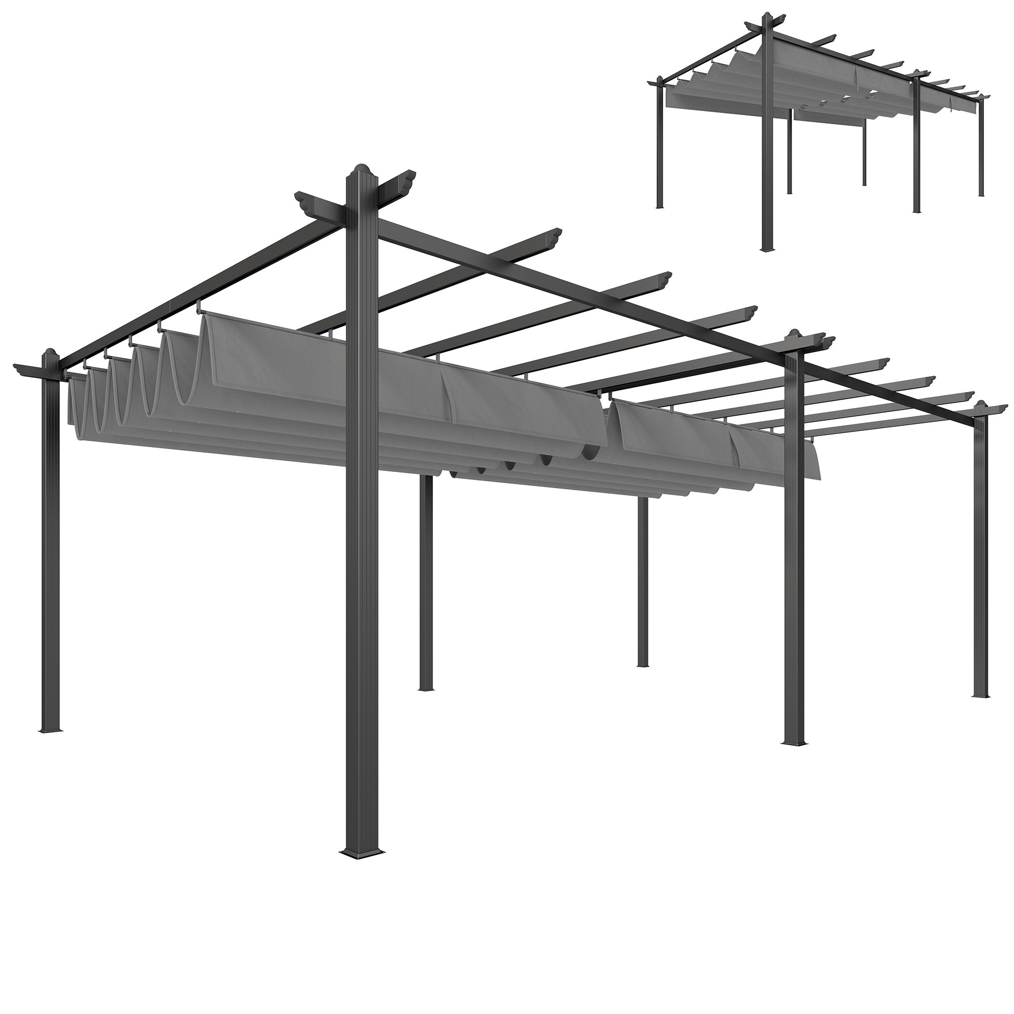 Retractable Pergola Canopy - 11.7' x 19.6' Aluminum Light Gray-DECOROLALA