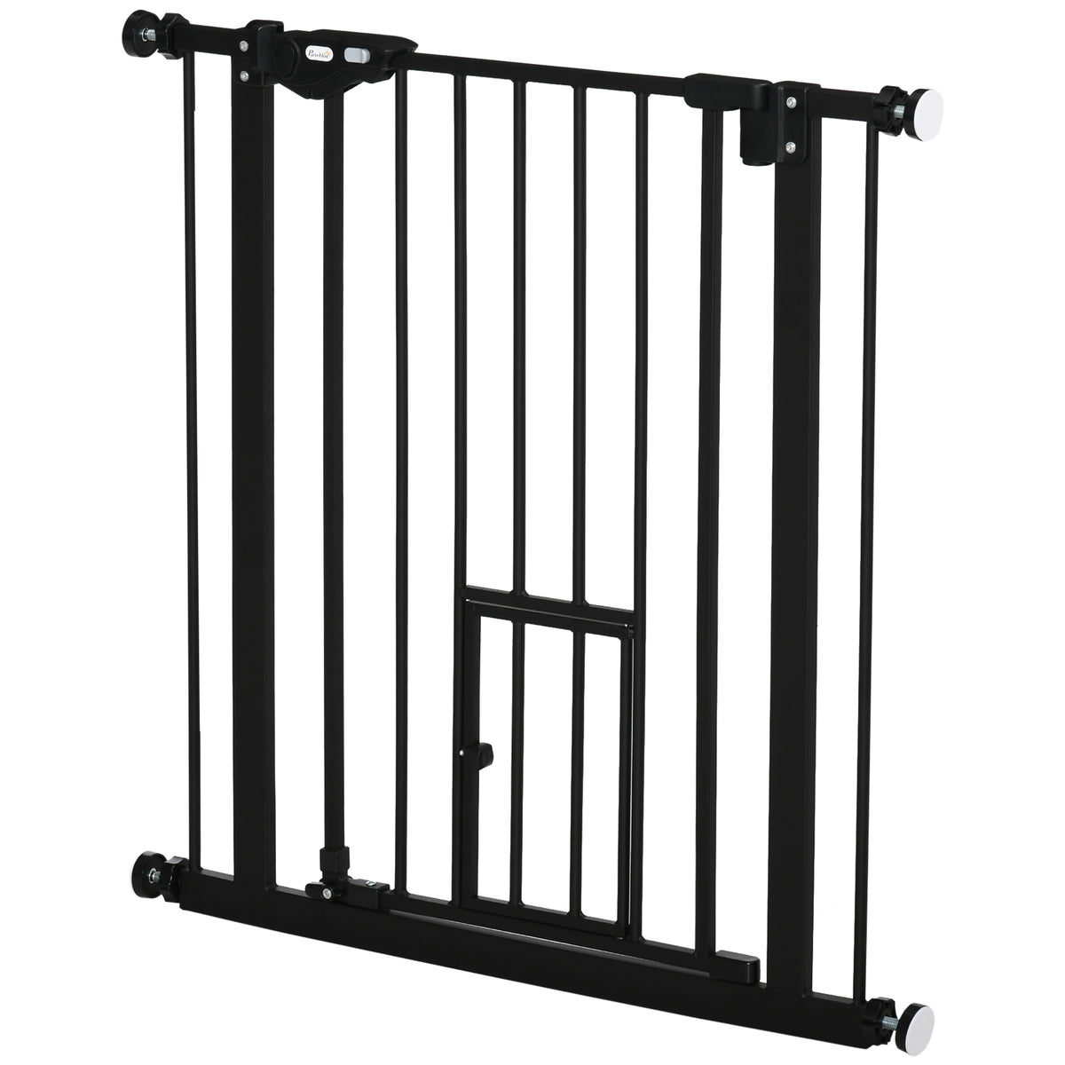 Retractable Pet Gate with Cat Door - Black Steel 29-32" Wide-Dogs-DECOROLALA