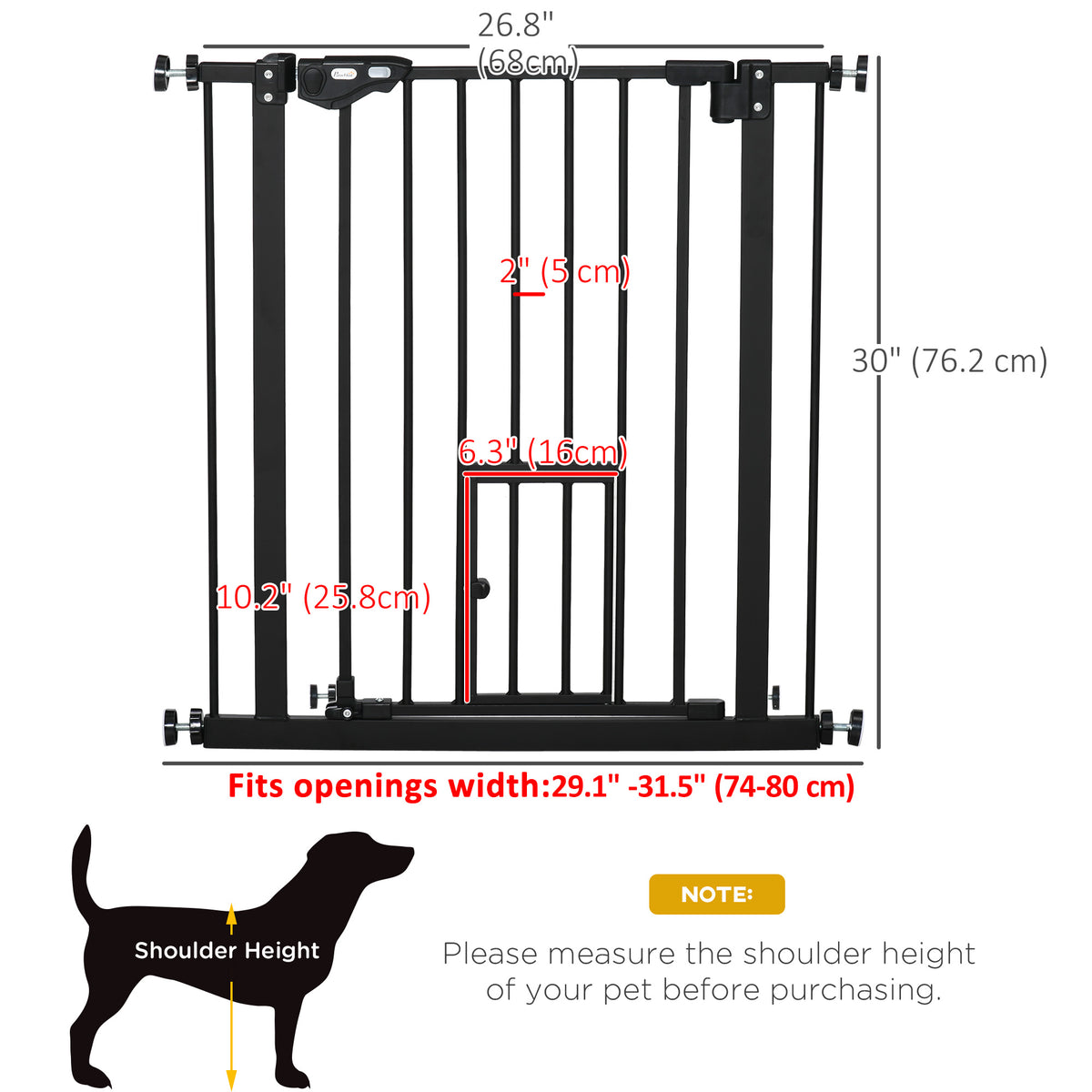 Retractable Pet Gate with Cat Door - Black Steel 29-32" Wide-Dogs-DECOROLALA