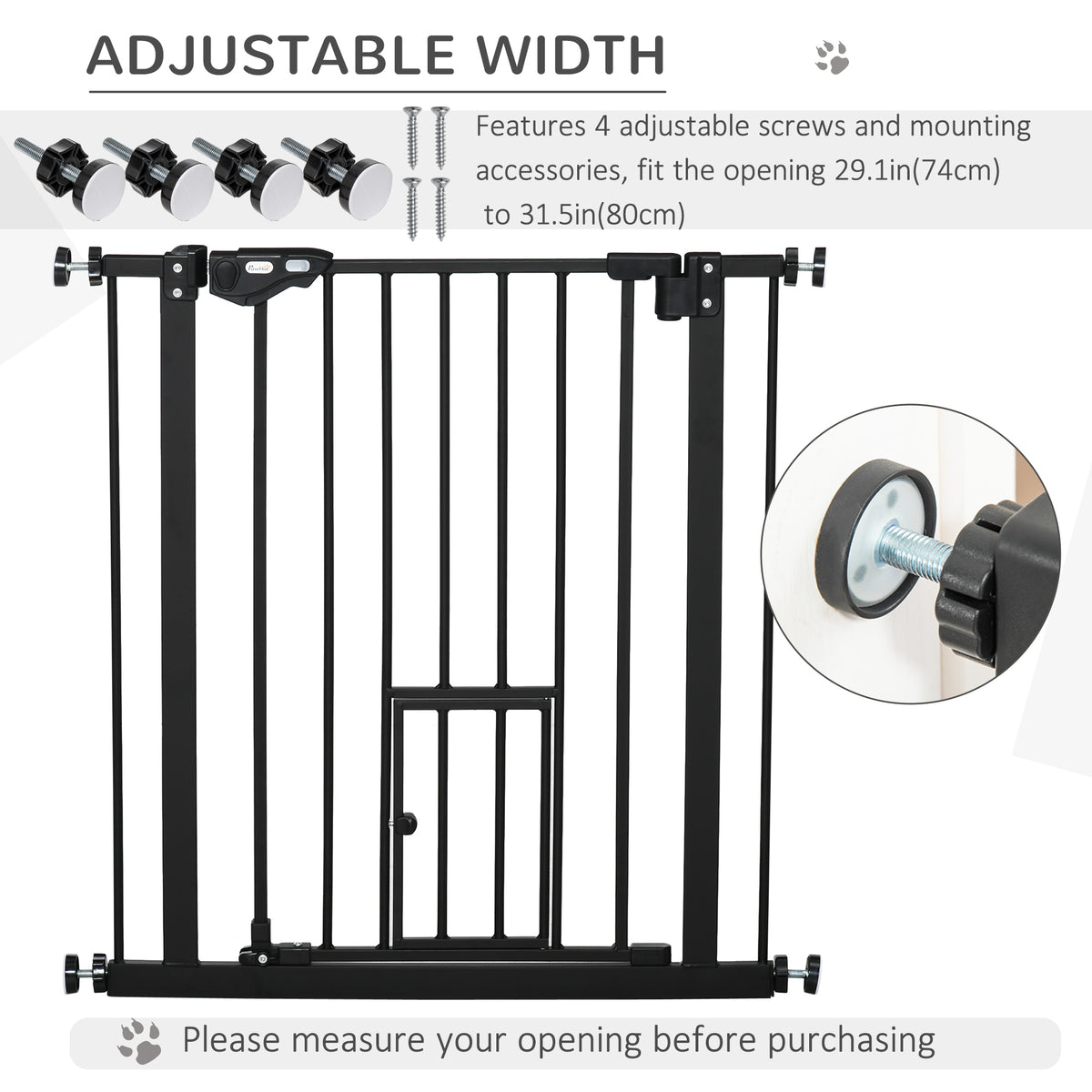 Retractable Pet Gate with Cat Door - Black Steel 29-32" Wide-Dogs-DECOROLALA