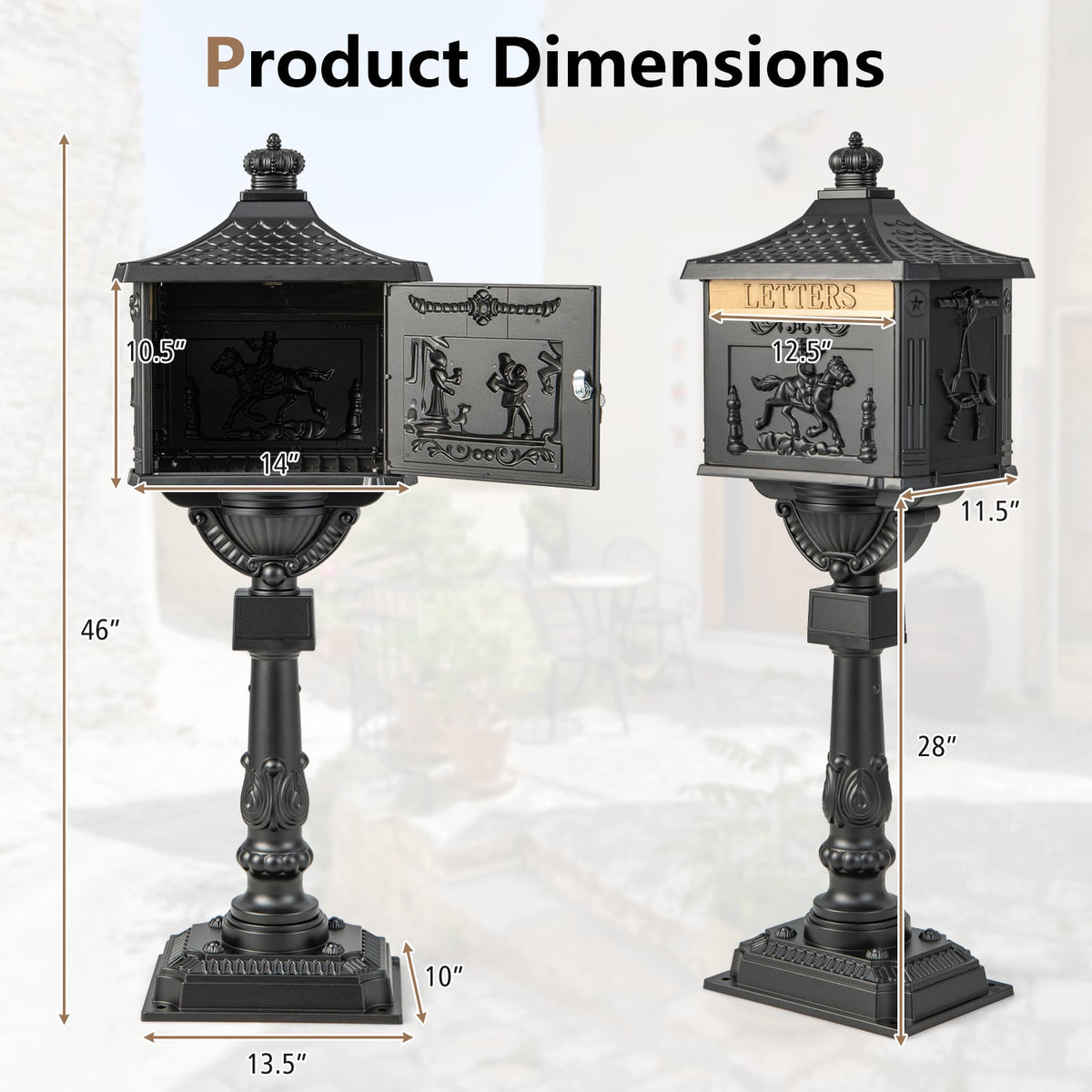 Retro Cast Aluminum Mailbox Security Postal Letter Box with Baffle Door-Black-Outdoor Decor-DECOROLALA