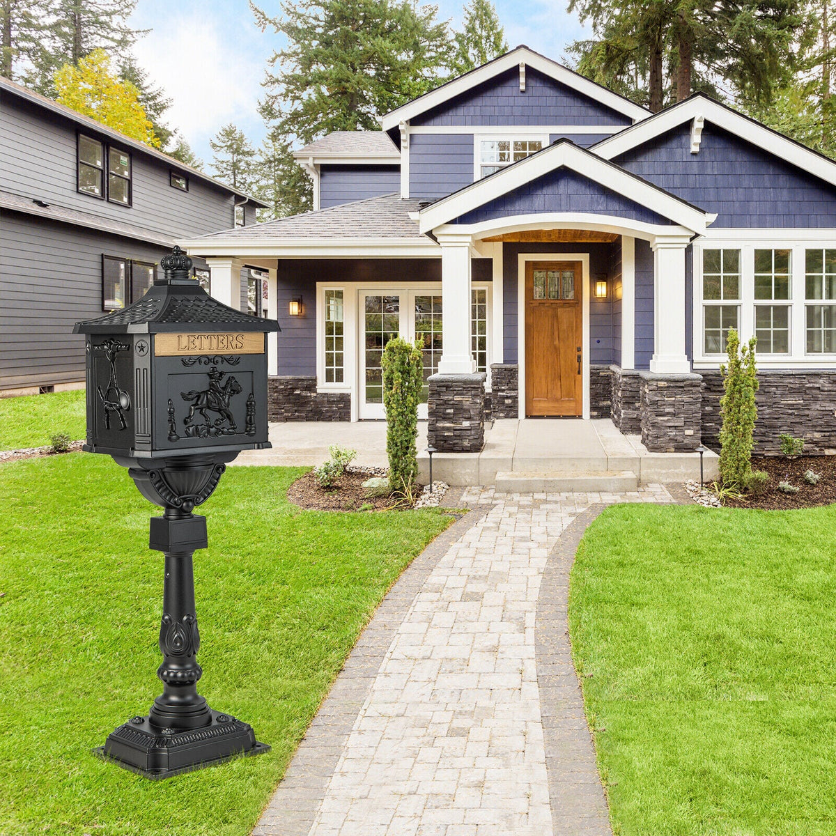 Retro Cast Aluminum Mailbox Security Postal Letter Box with Baffle Door-Black-Outdoor Decor-DECOROLALA
