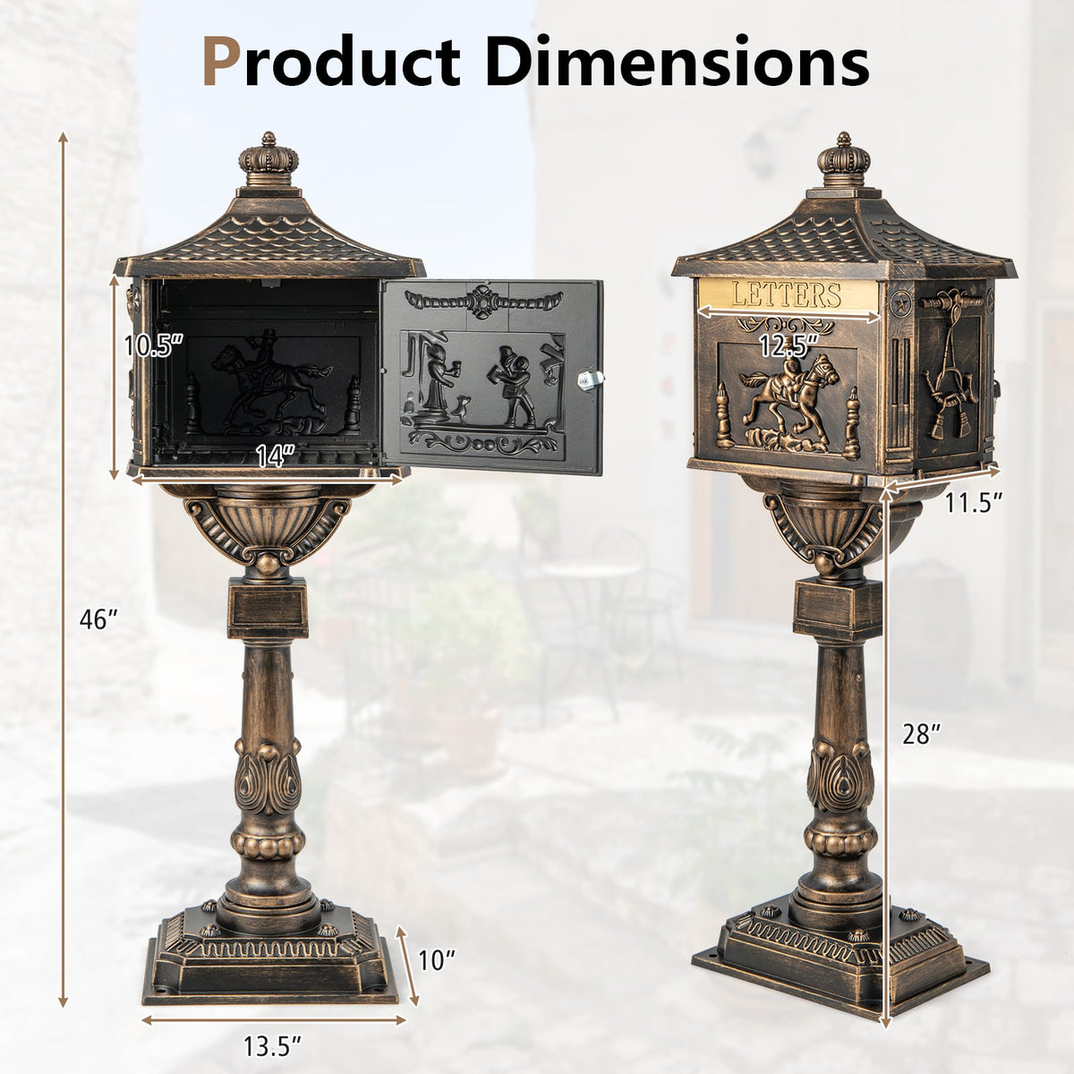 Retro Cast Aluminum Mailbox Security Postal Letter Box with Baffle Door-Bronze-Outdoor Decor-DECOROLALA