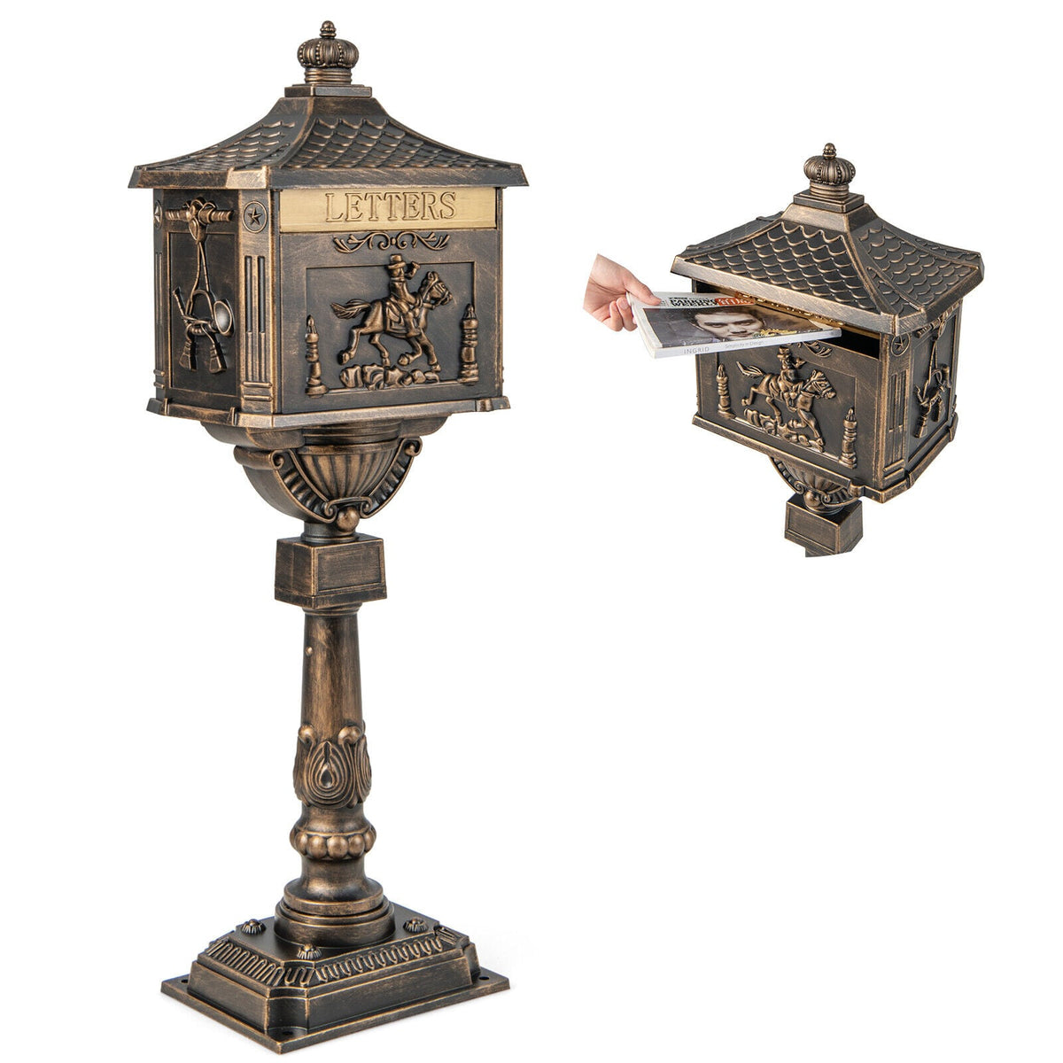 Retro Cast Aluminum Mailbox Security Postal Letter Box with Baffle Door-Bronze-Outdoor Decor-DECOROLALA