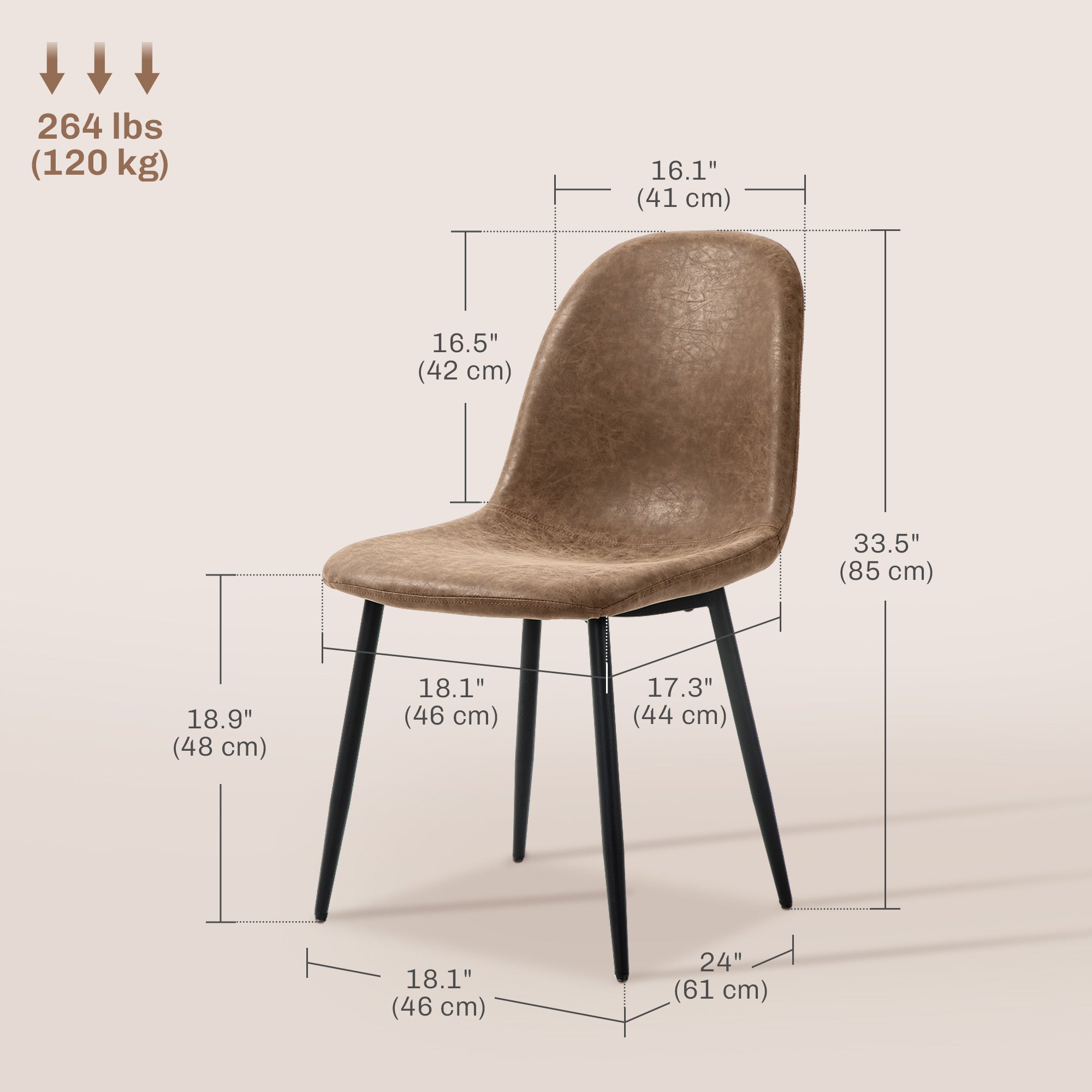 Retro Dining Chairs Set of 4 - Brown PU Leather-DECOROLALA