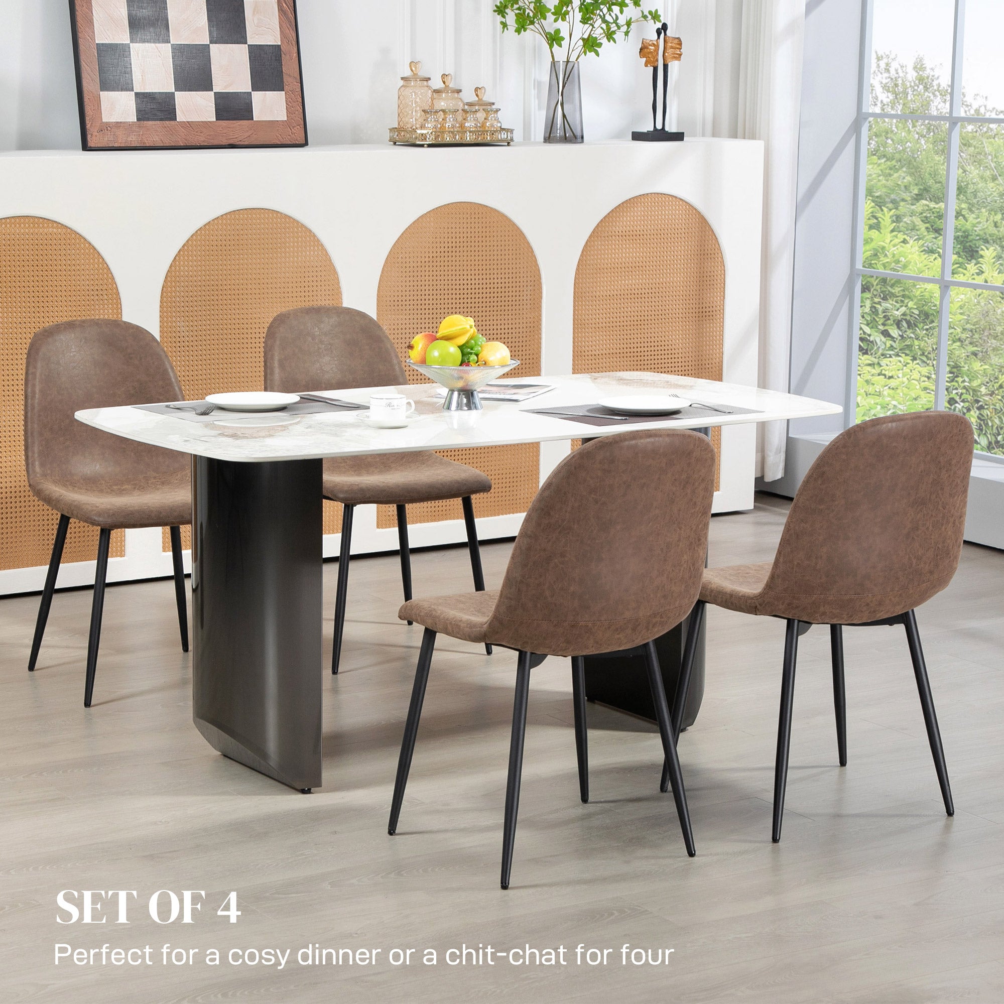 Retro Dining Chairs Set of 4 - Brown PU Leather-DECOROLALA