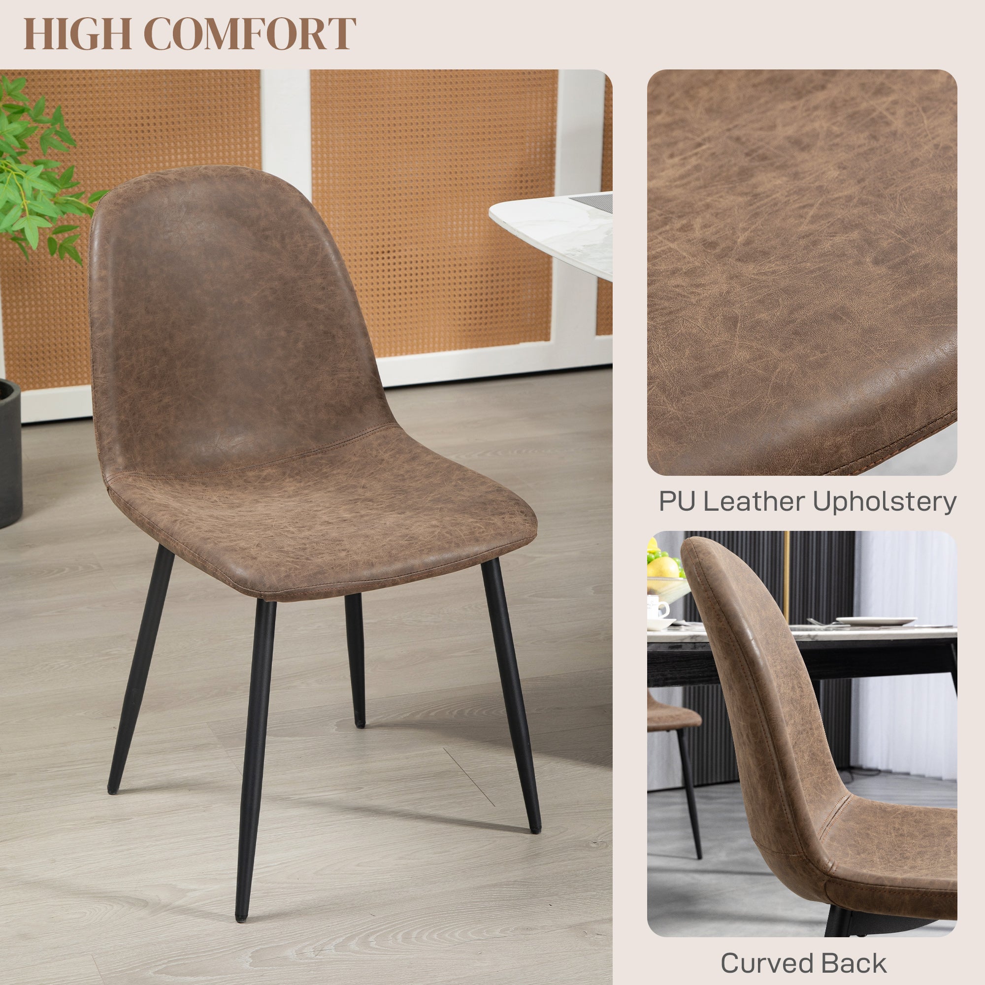 Retro Dining Chairs Set of 4 - Brown PU Leather-DECOROLALA