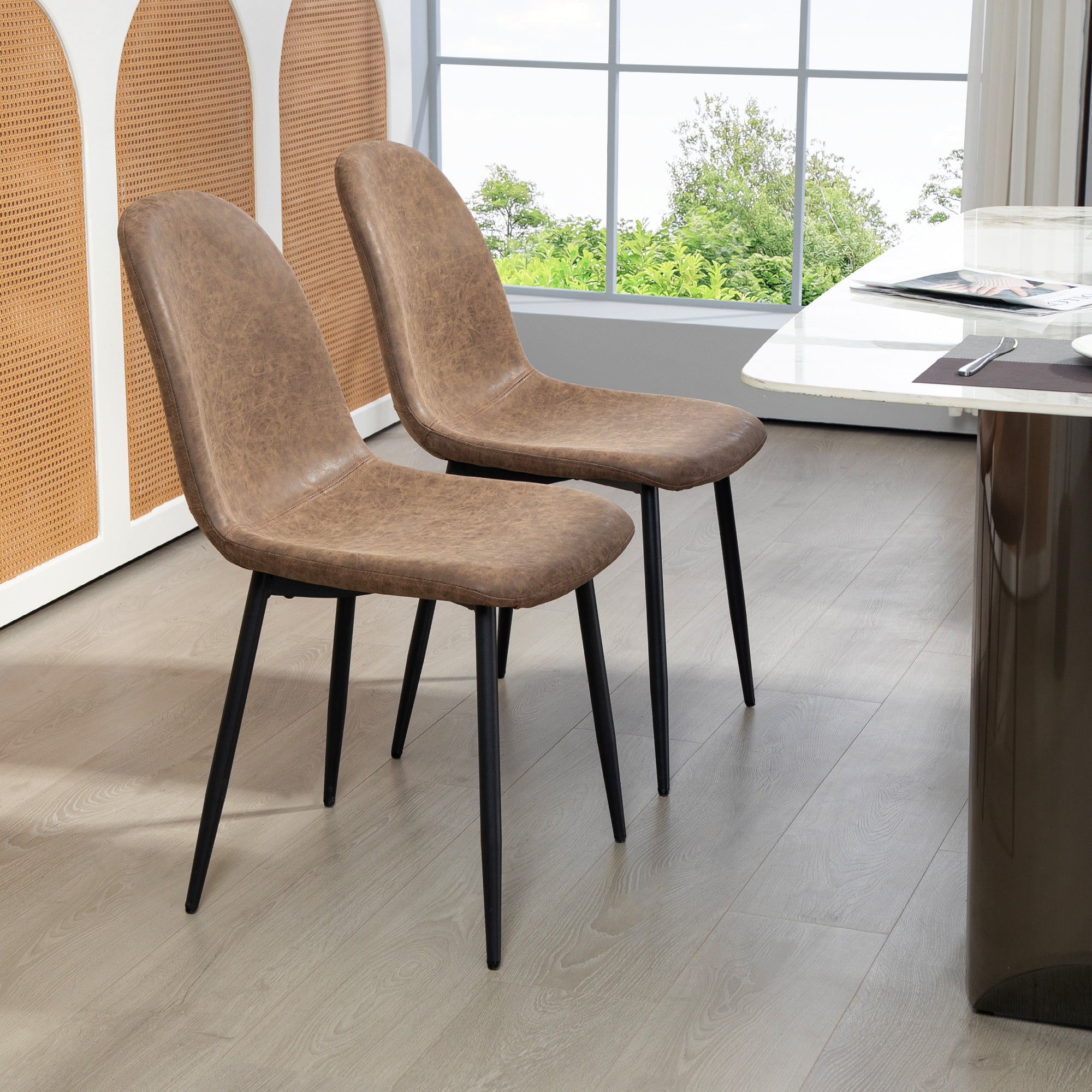 Retro Dining Chairs Set of 4 - Brown PU Leather-DECOROLALA