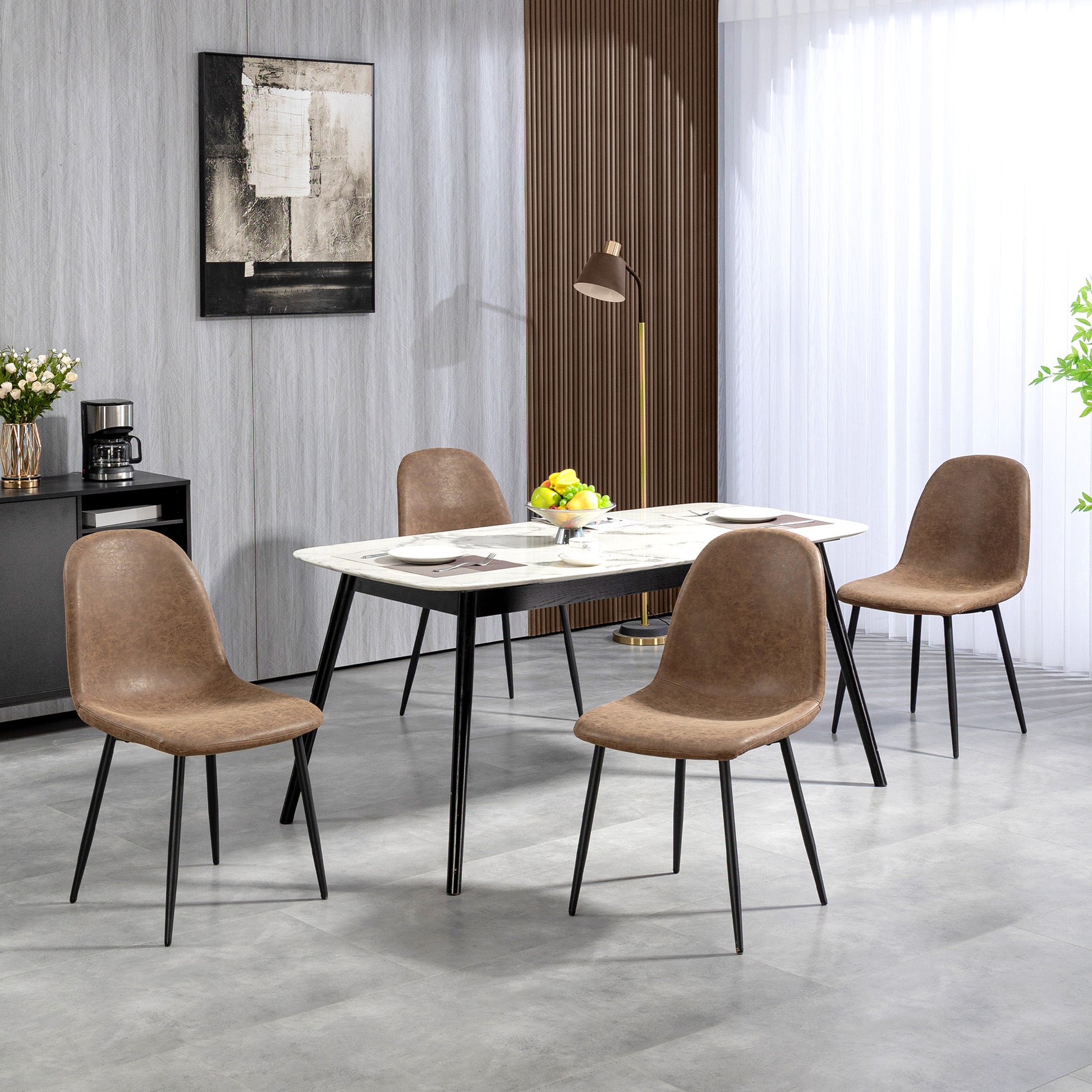 Retro Dining Chairs Set of 4 - Brown PU Leather-DECOROLALA