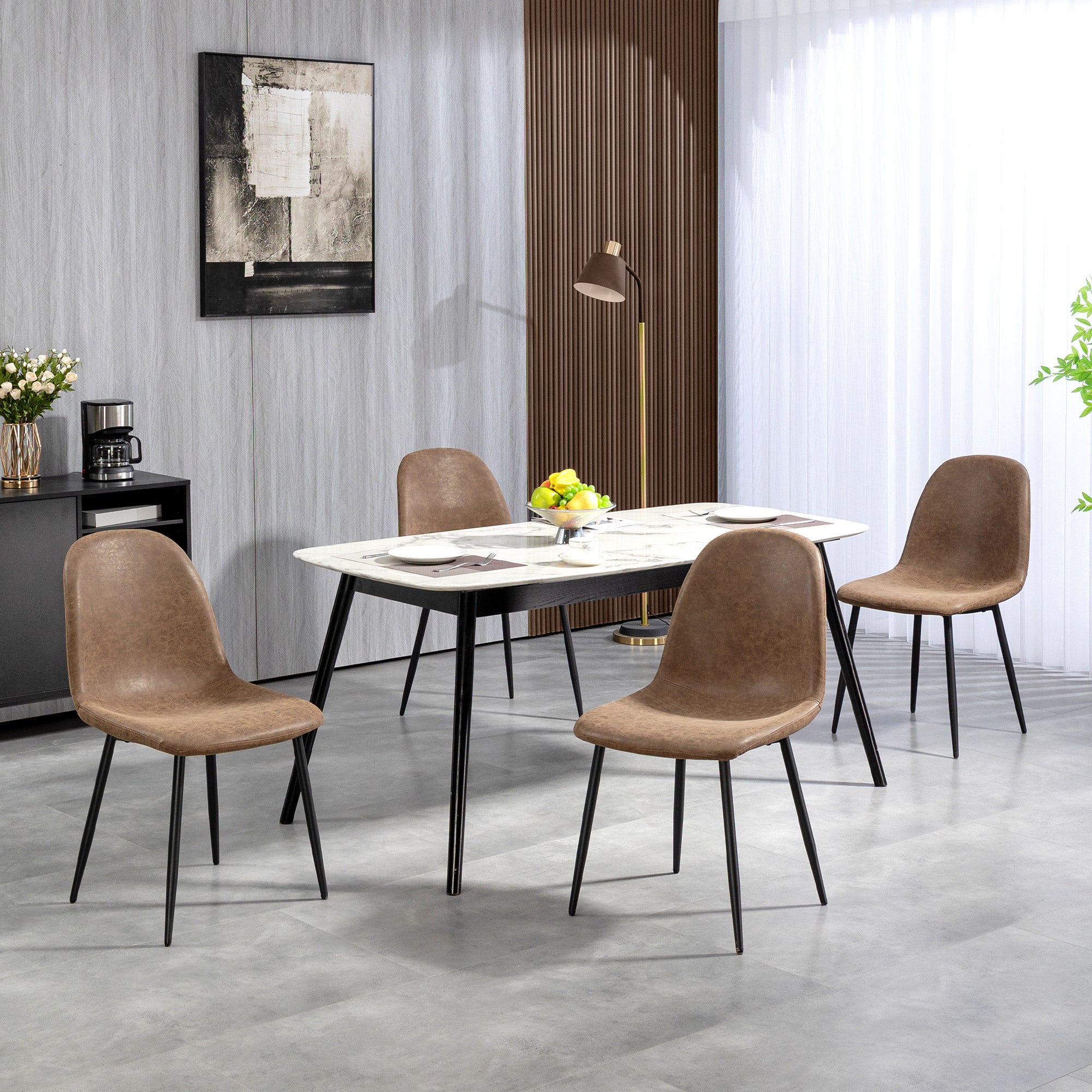 Retro Dining Chairs Set of 4 - Brown PU Leather-DECOROLALA