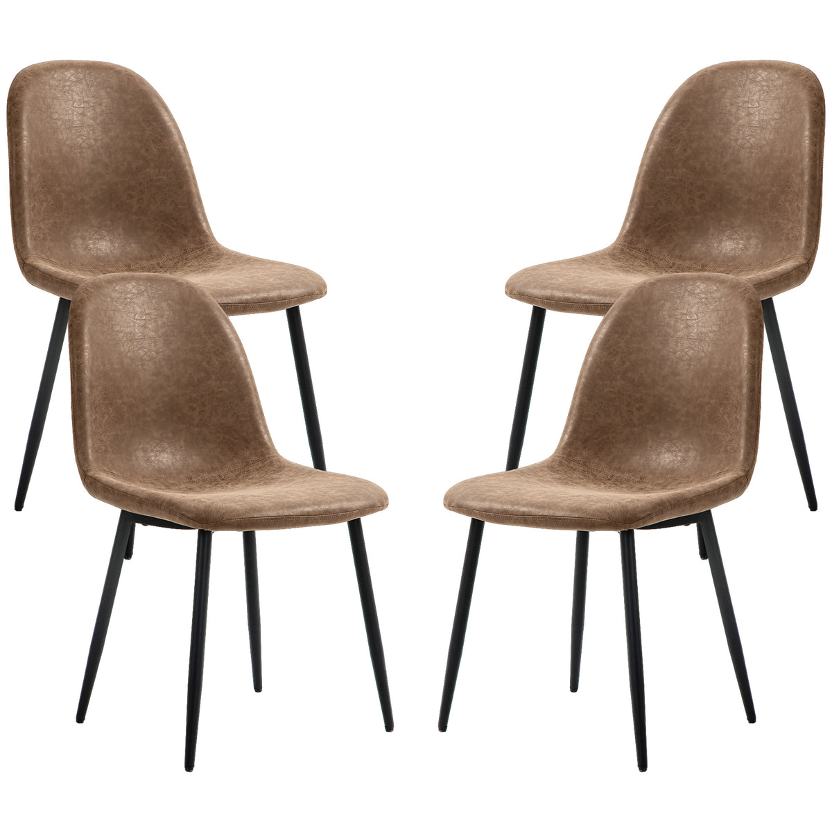 Retro Dining Chairs Set of 4 - Brown PU Leather-Dining Chairs-DECOROLALA