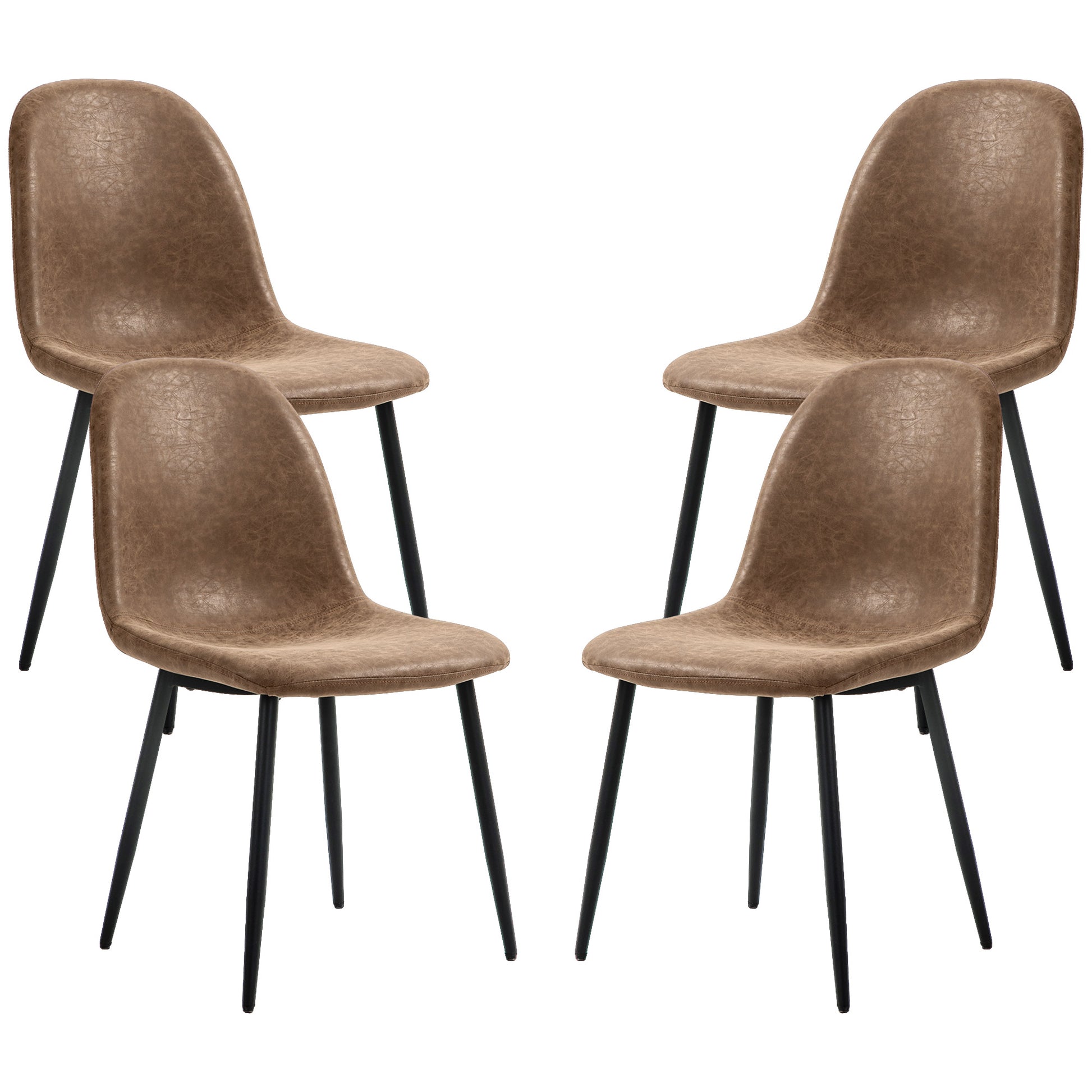 Retro Dining Chairs Set of 4 - Brown PU Leather-DECOROLALA