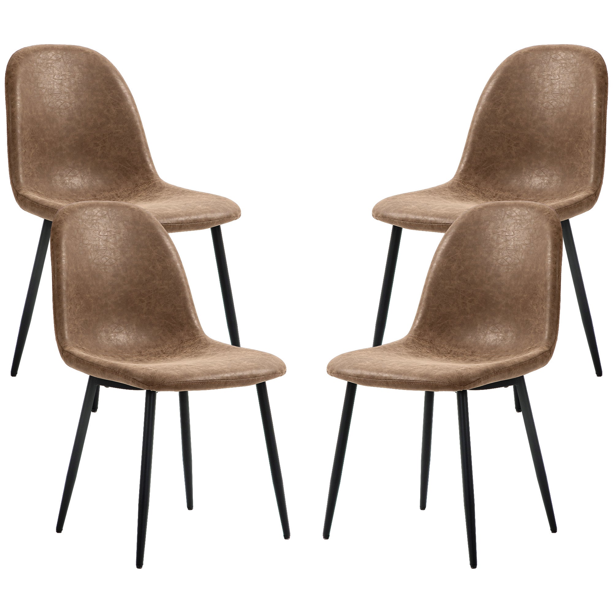 Retro Dining Chairs Set of 4 - Brown PU Leather-DECOROLALA