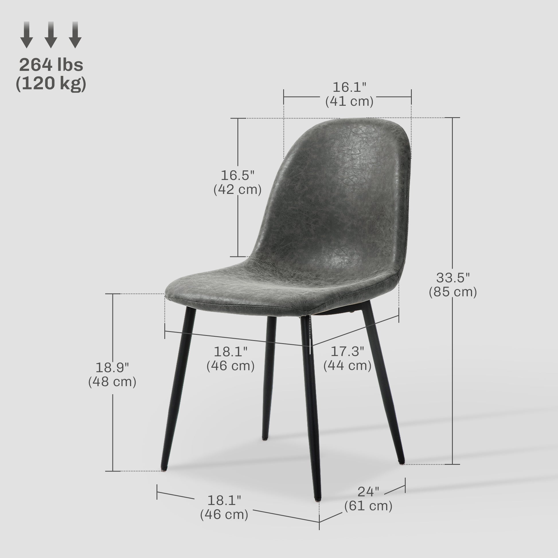 Retro Dining Chairs Set of 4 - Dark Grey PU Leather-DECOROLALA