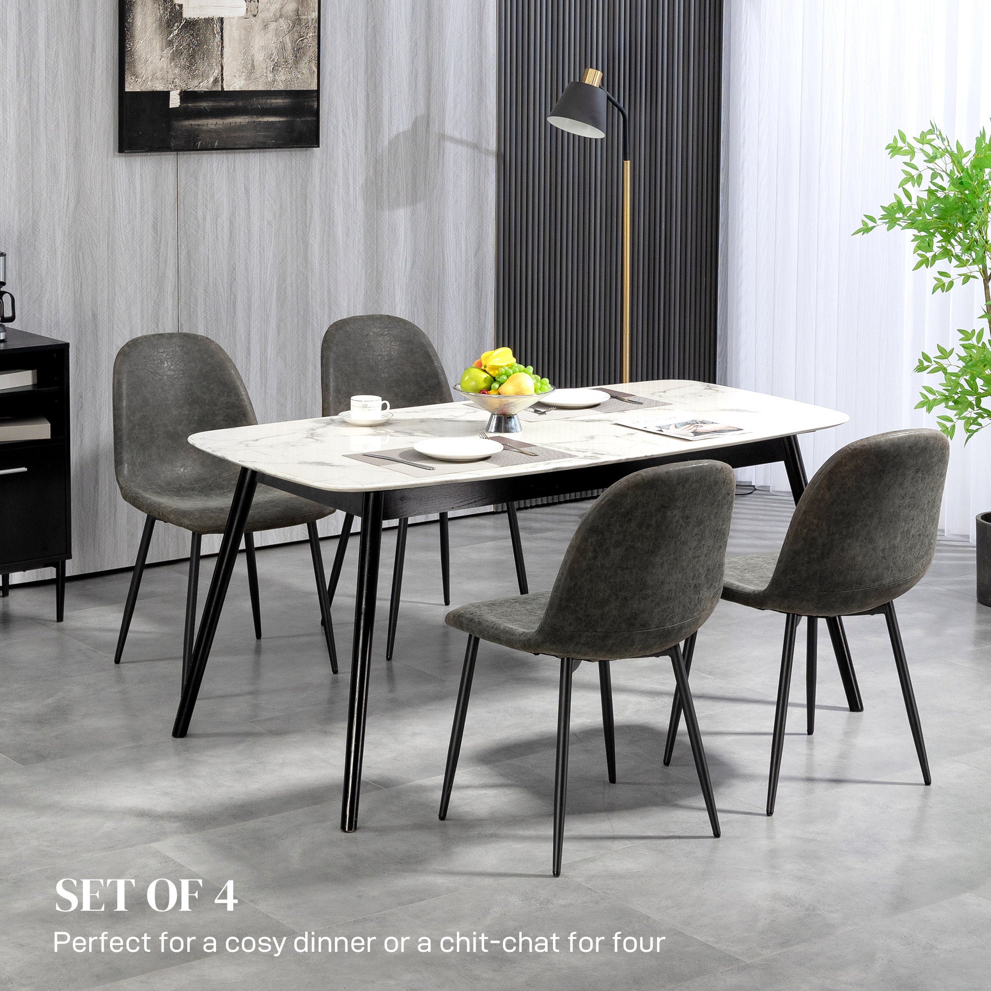 Retro Dining Chairs Set of 4 - Dark Grey PU Leather-DECOROLALA