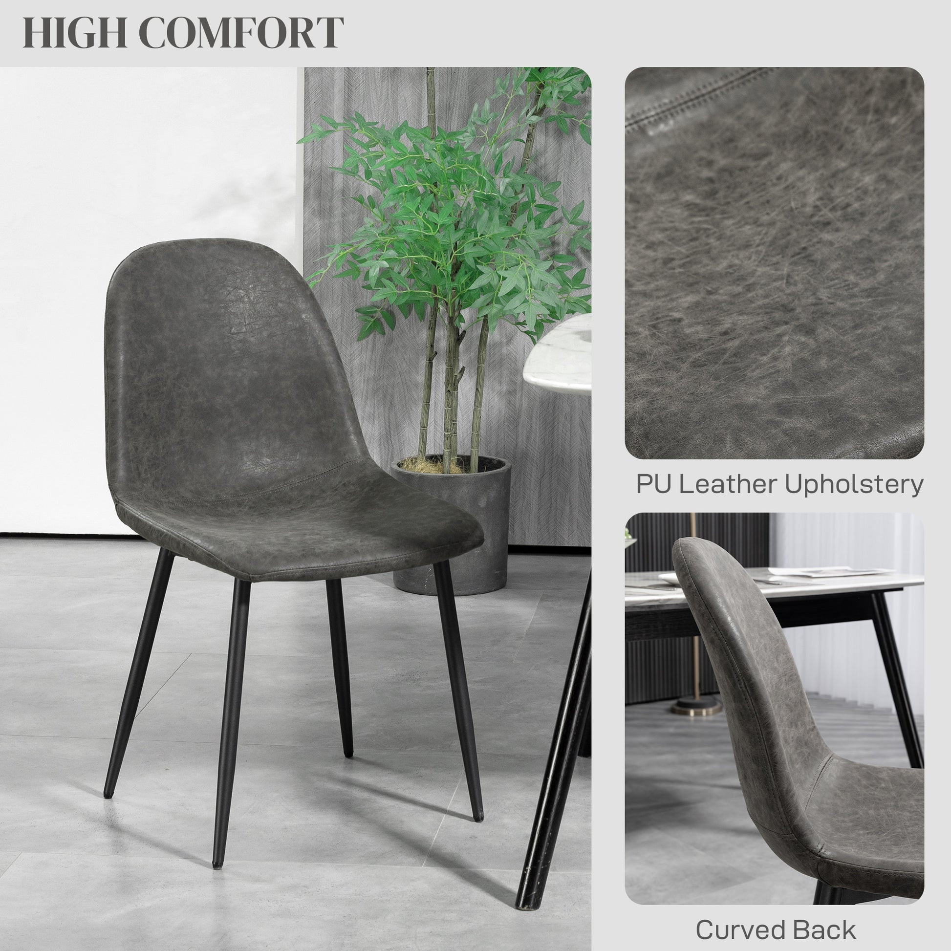 Retro Dining Chairs Set of 4 - Dark Grey PU Leather-DECOROLALA