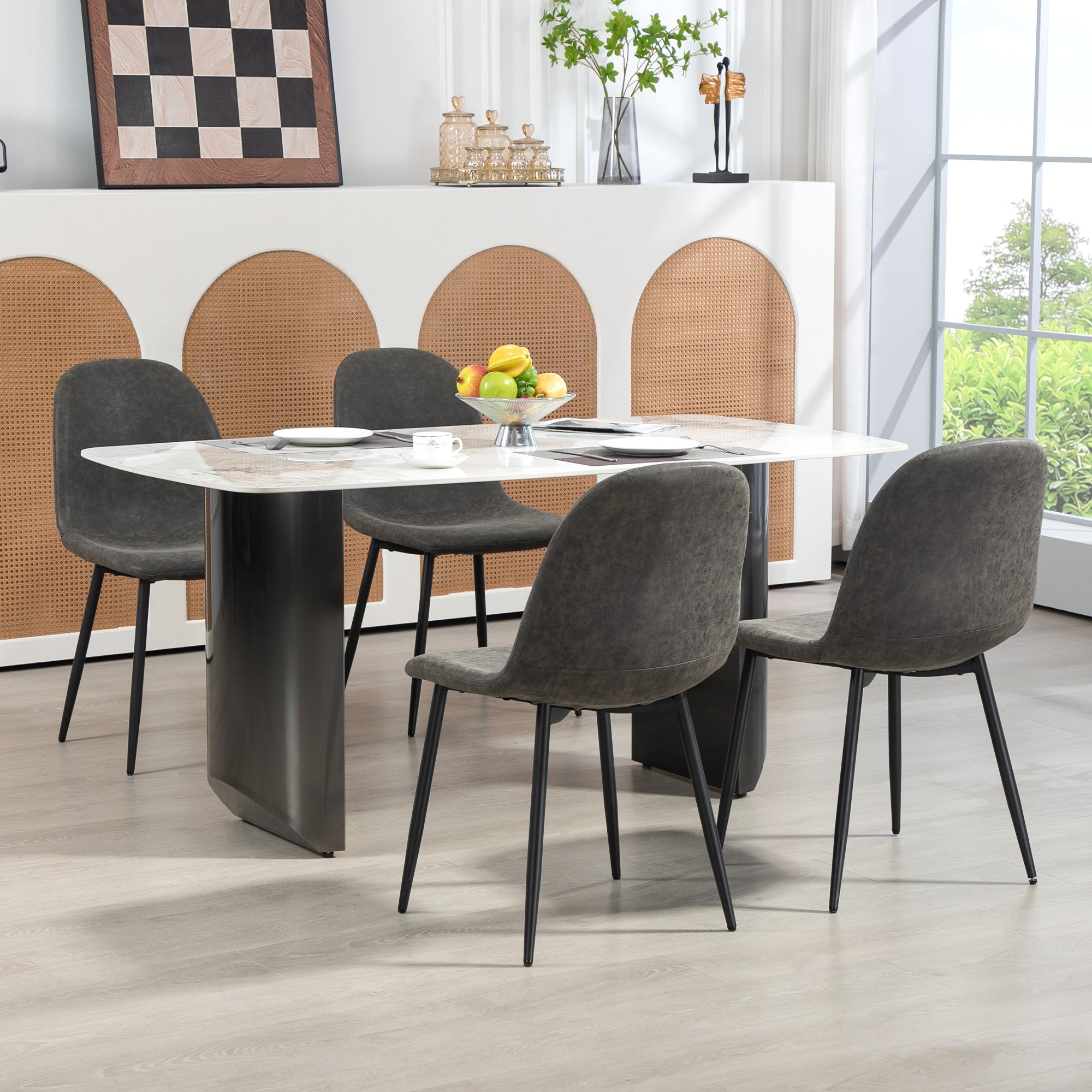 Retro Dining Chairs Set of 4 - Dark Grey PU Leather-DECOROLALA
