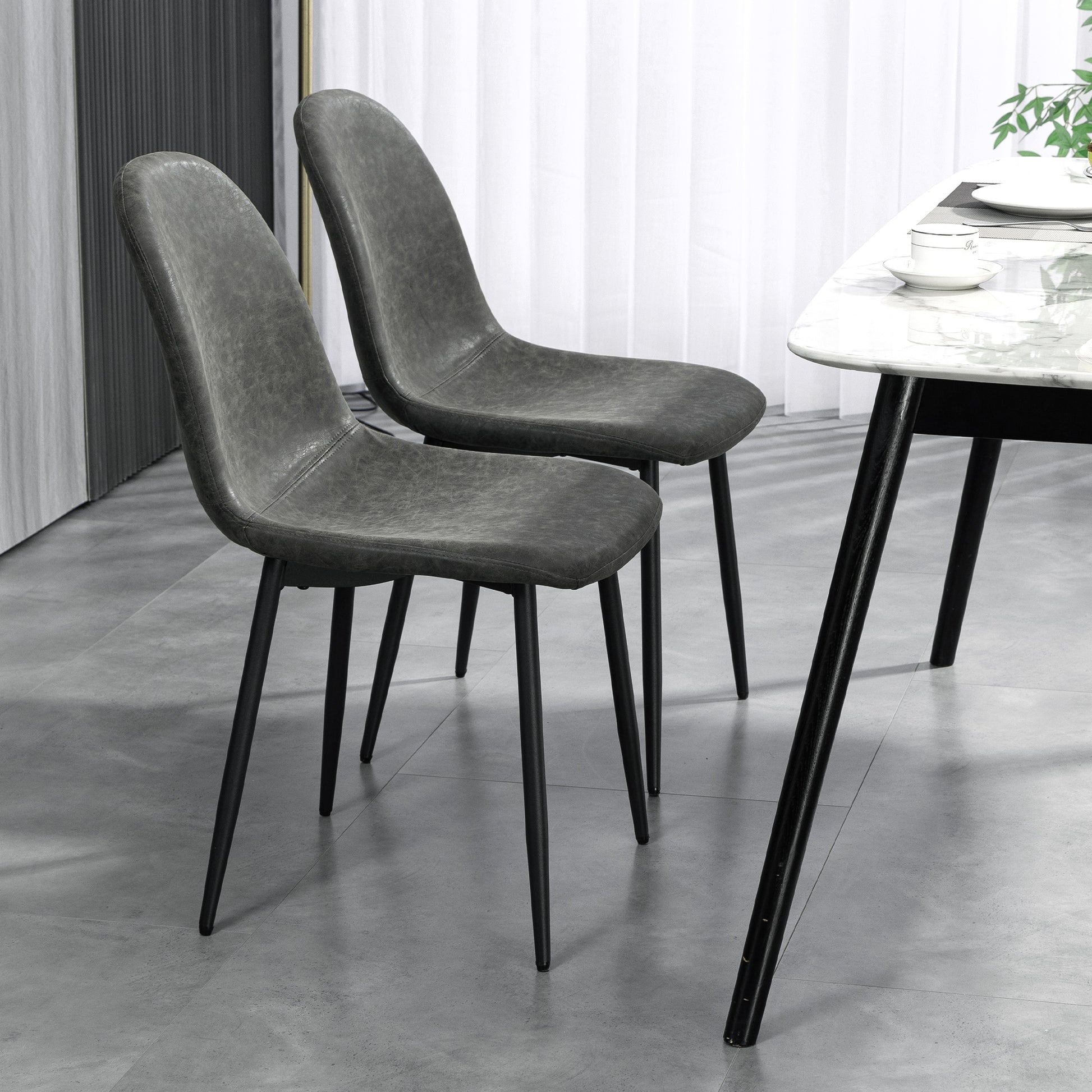 Retro Dining Chairs Set of 4 - Dark Grey PU Leather-DECOROLALA