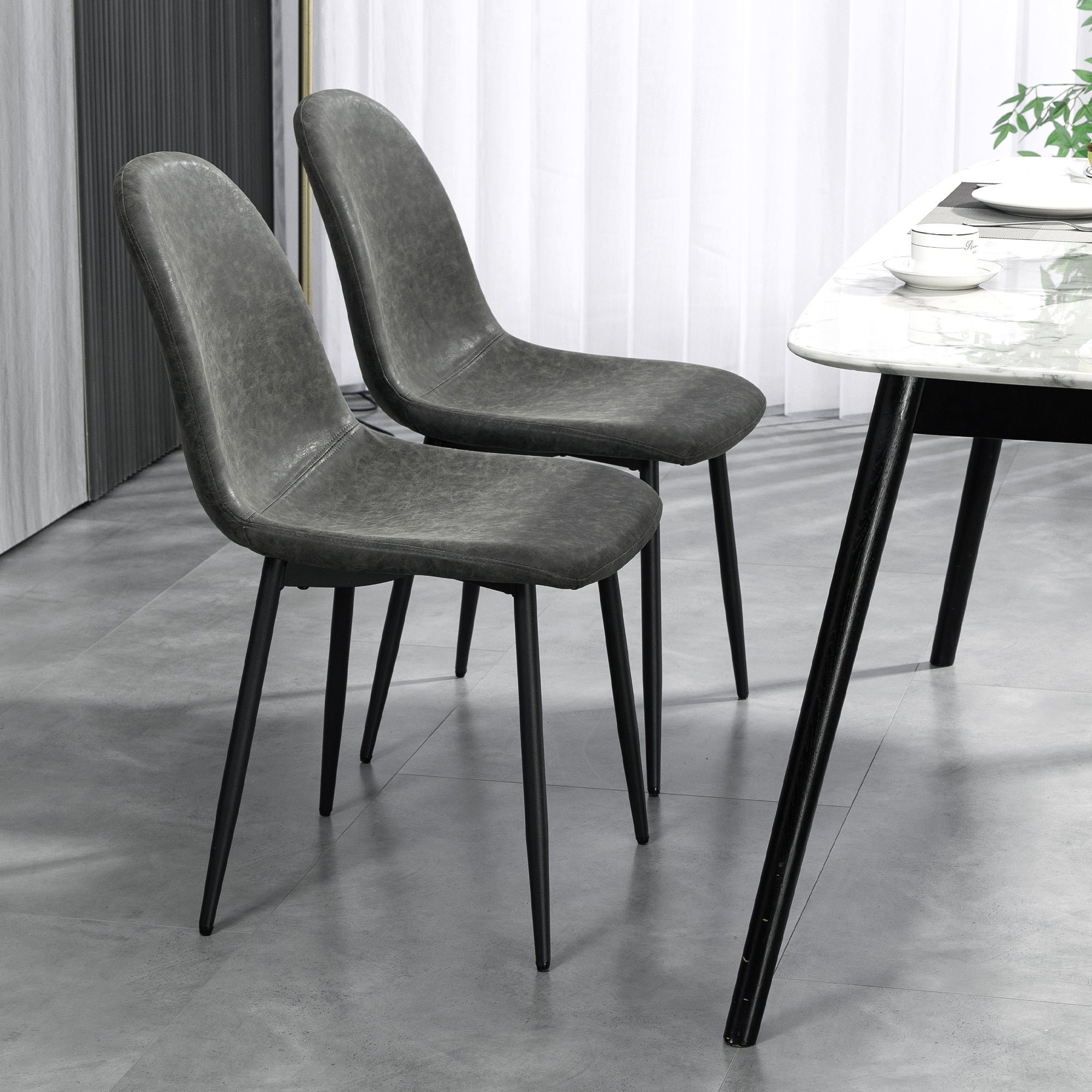 Retro Dining Chairs Set of 4 - Dark Grey PU Leather-DECOROLALA