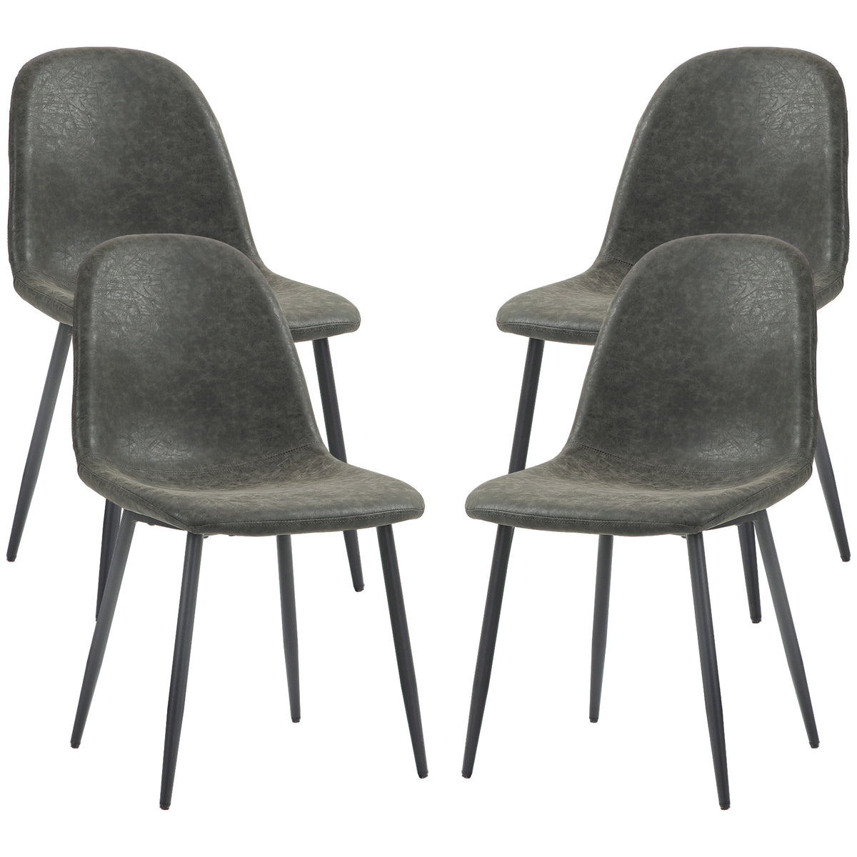 Retro Dining Chairs Set of 4 - Dark Grey PU Leather-Dining Chairs-DECOROLALA