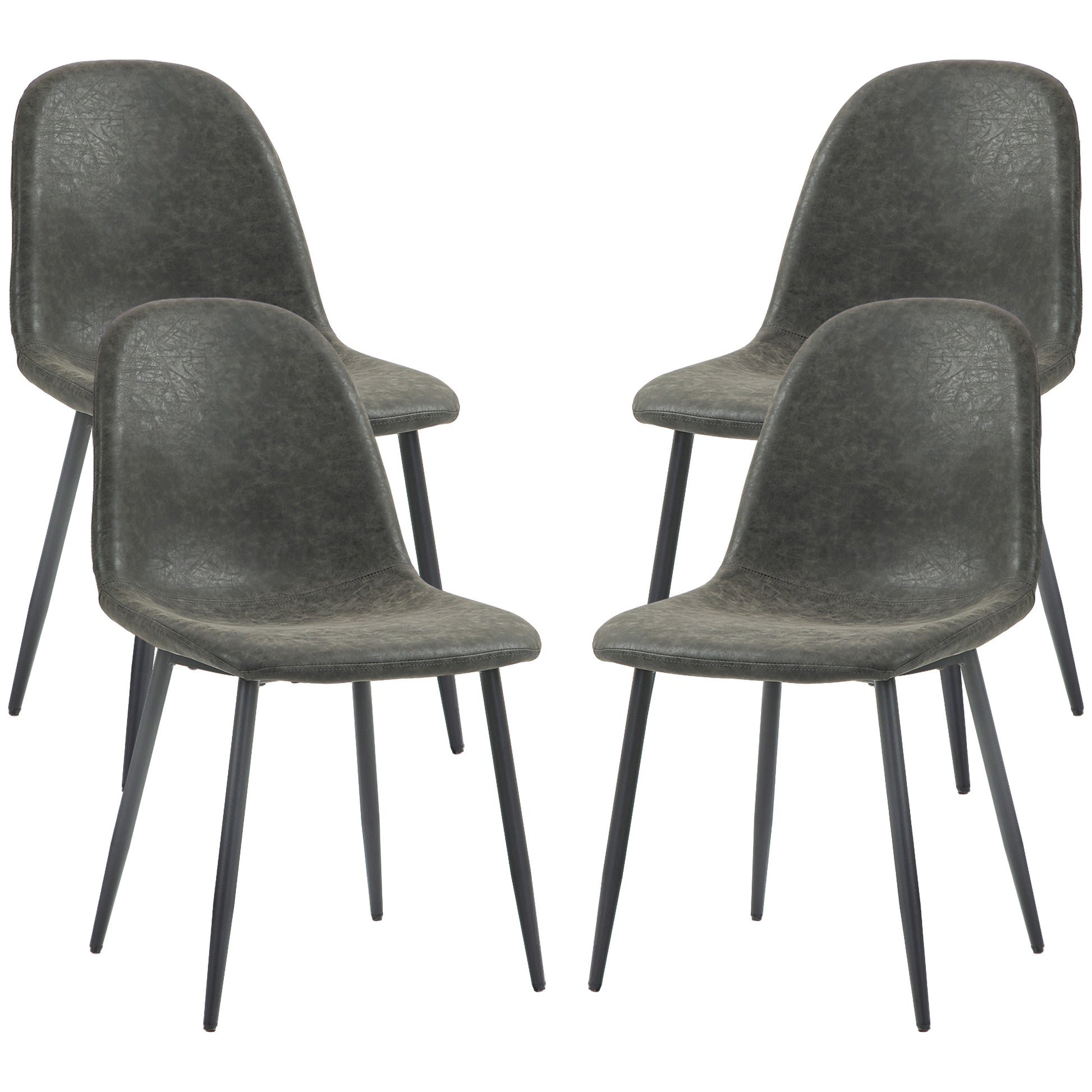 Retro Dining Chairs Set of 4 - Dark Grey PU Leather-DECOROLALA