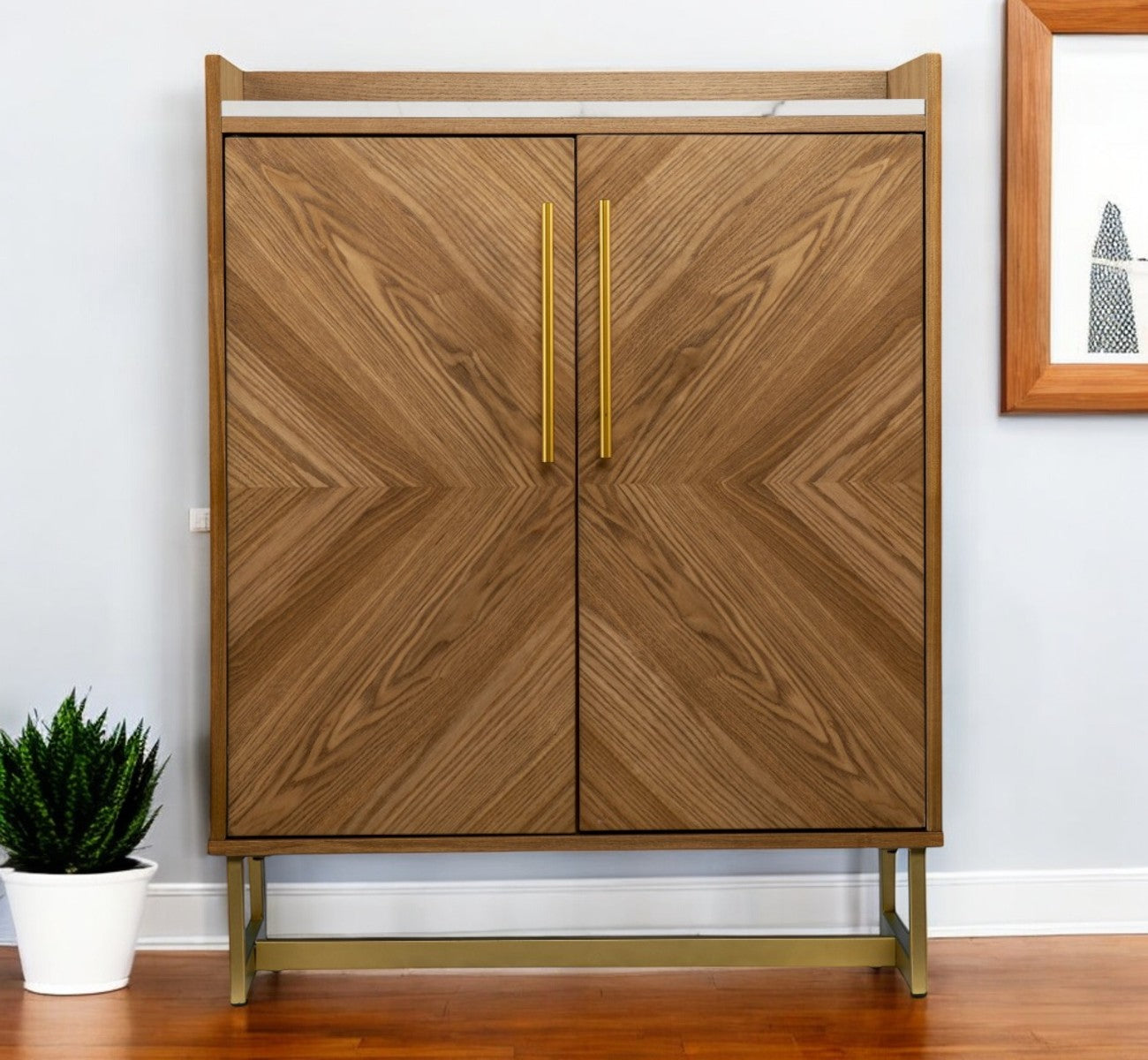 Retro Gold Natural and Faux Marble Wine Cabinet-Cabinets-DECOROLALA