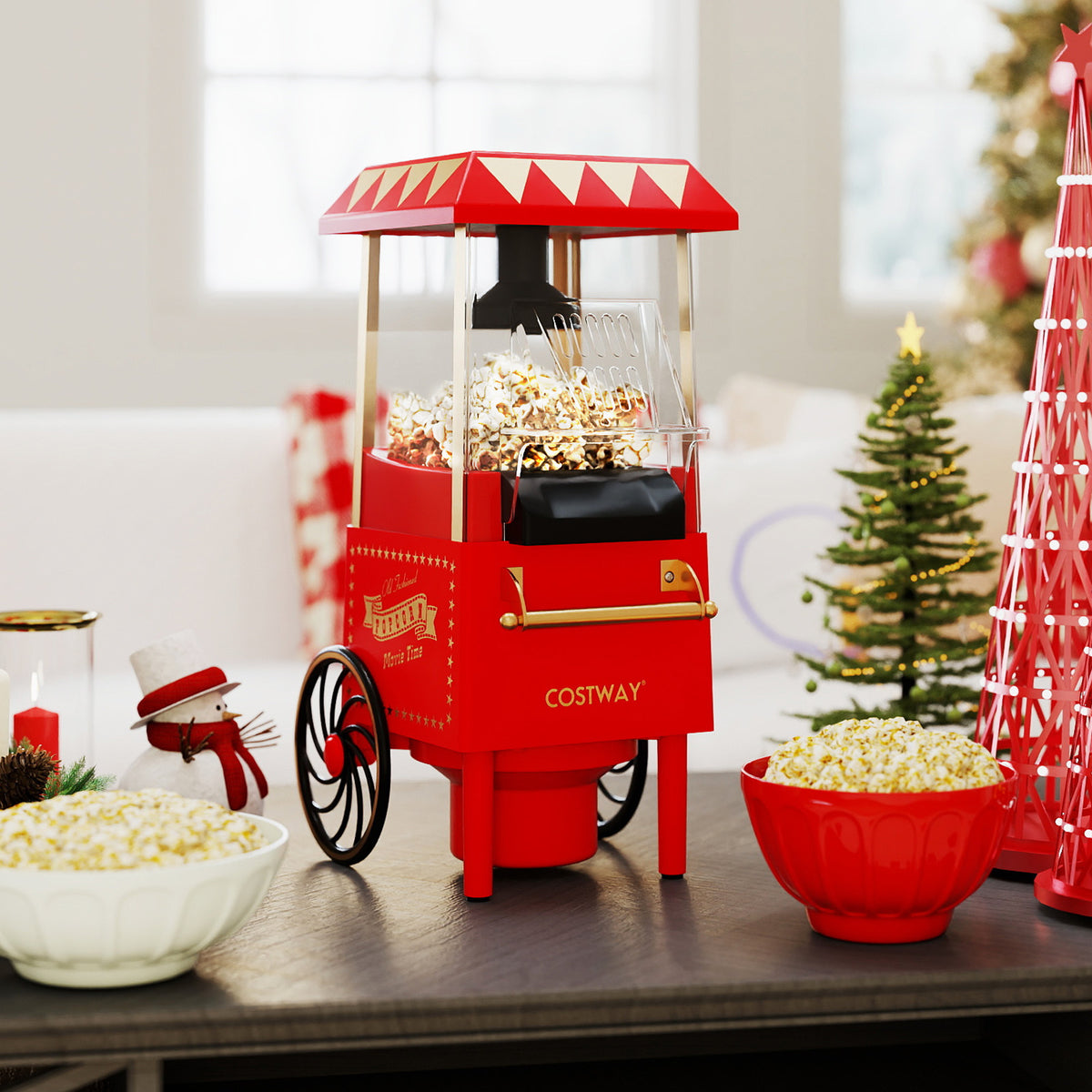 Retro Hot Air Popcorn Maker 1200W with Kernel Measuring Cup-Red-Small Appliances-DECOROLALA