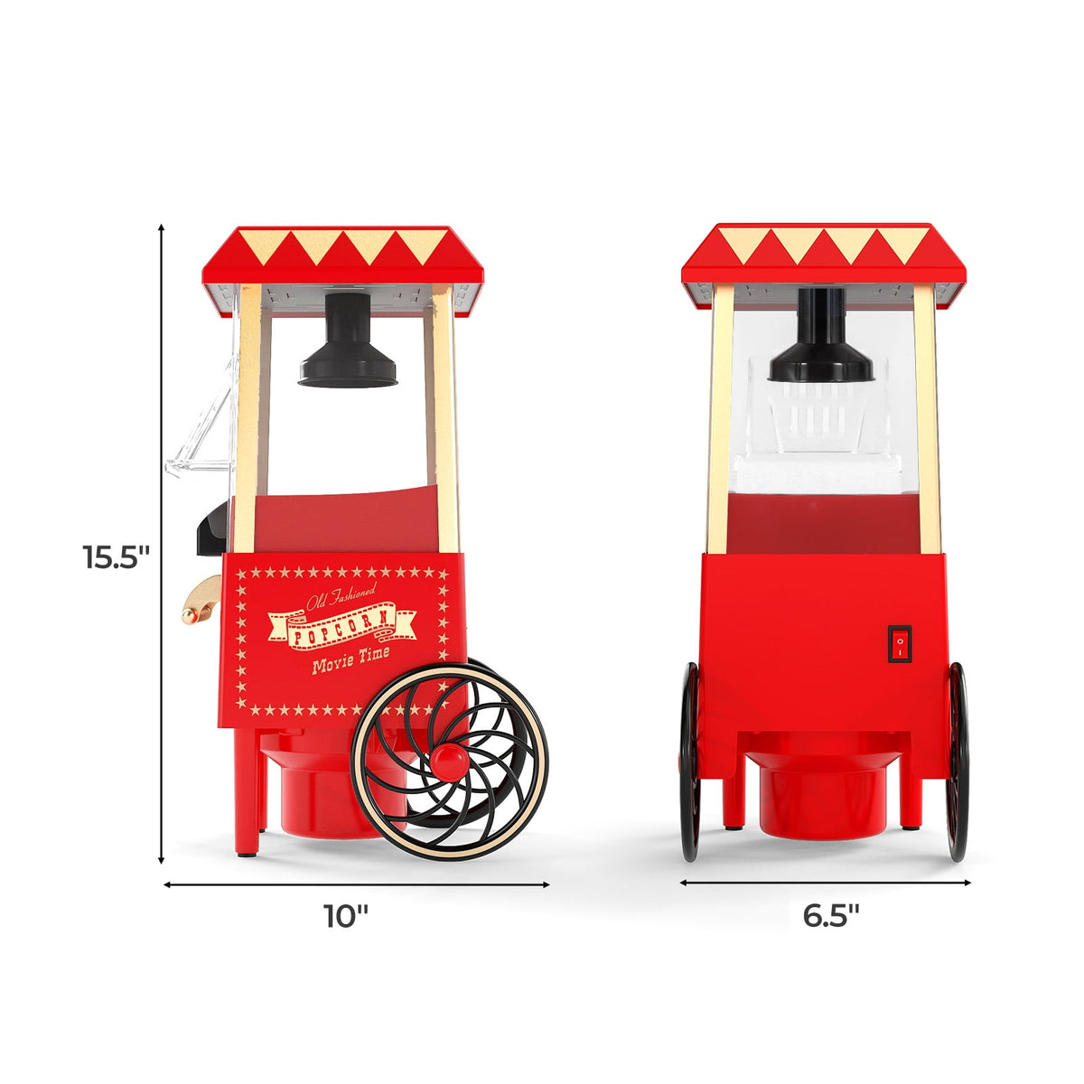 Retro Hot Air Popcorn Maker 1200W with Kernel Measuring Cup-Red-Small Appliances-DECOROLALA