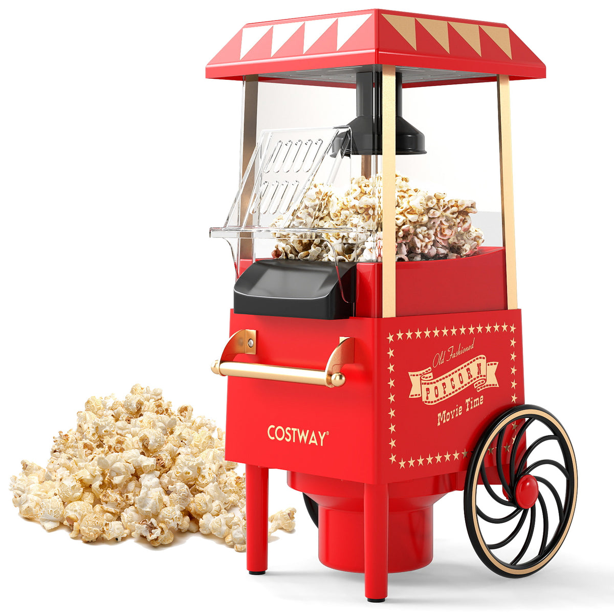 Retro Hot Air Popcorn Maker 1200W with Kernel Measuring Cup-Red-Small Appliances-DECOROLALA